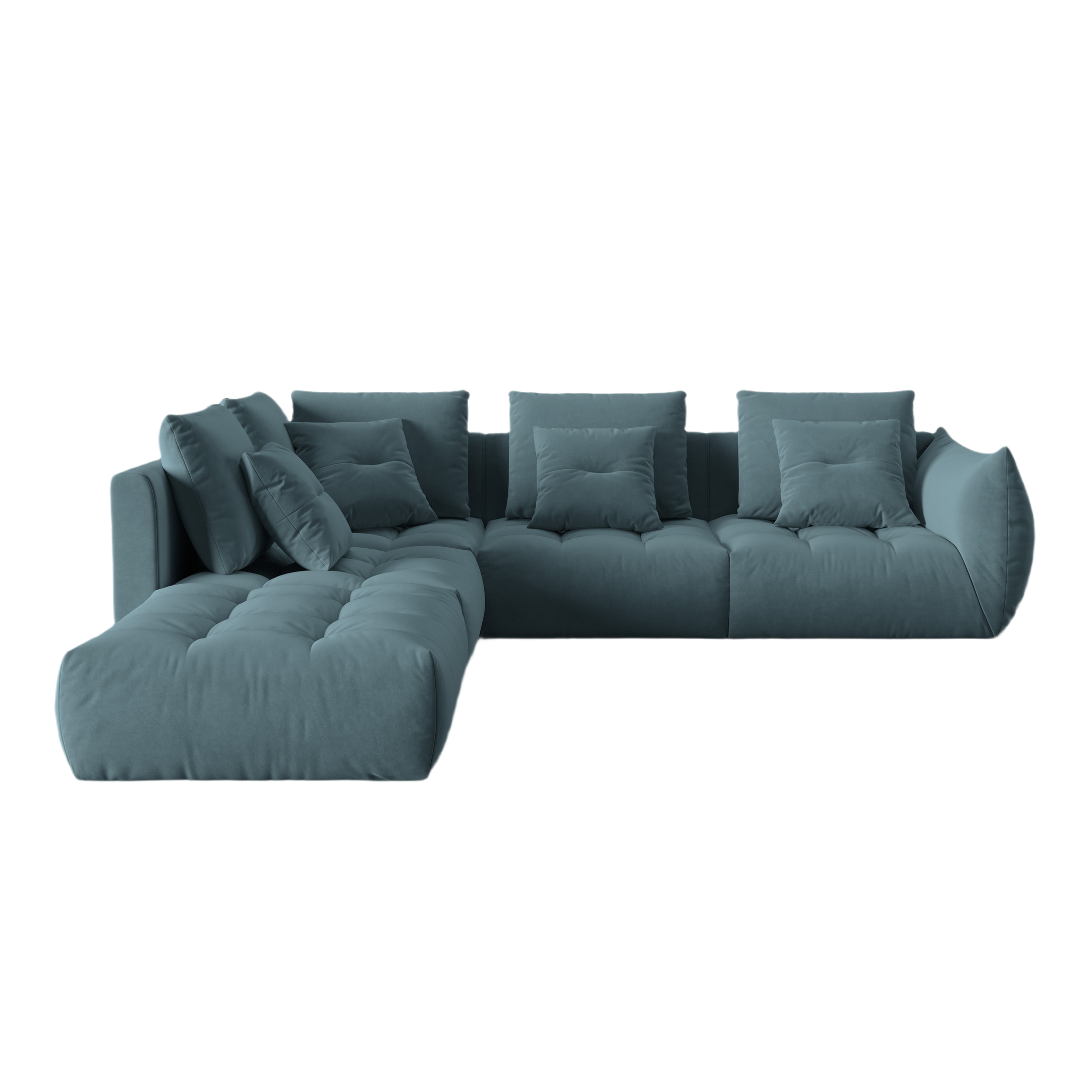 Modular velvet corner sofa for 4 people, left-facing, BLOOM in light blue