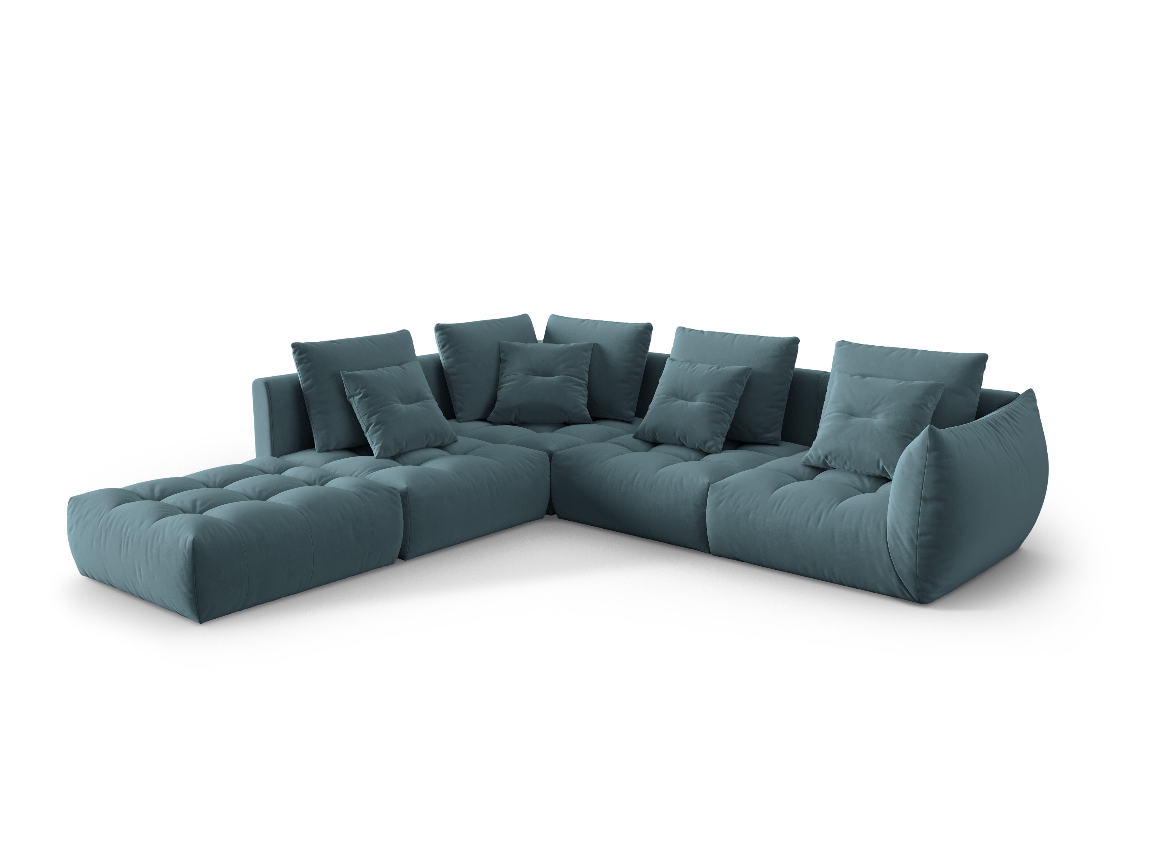 Modular velvet corner sofa for 4 people, left-facing, BLOOM in light blue