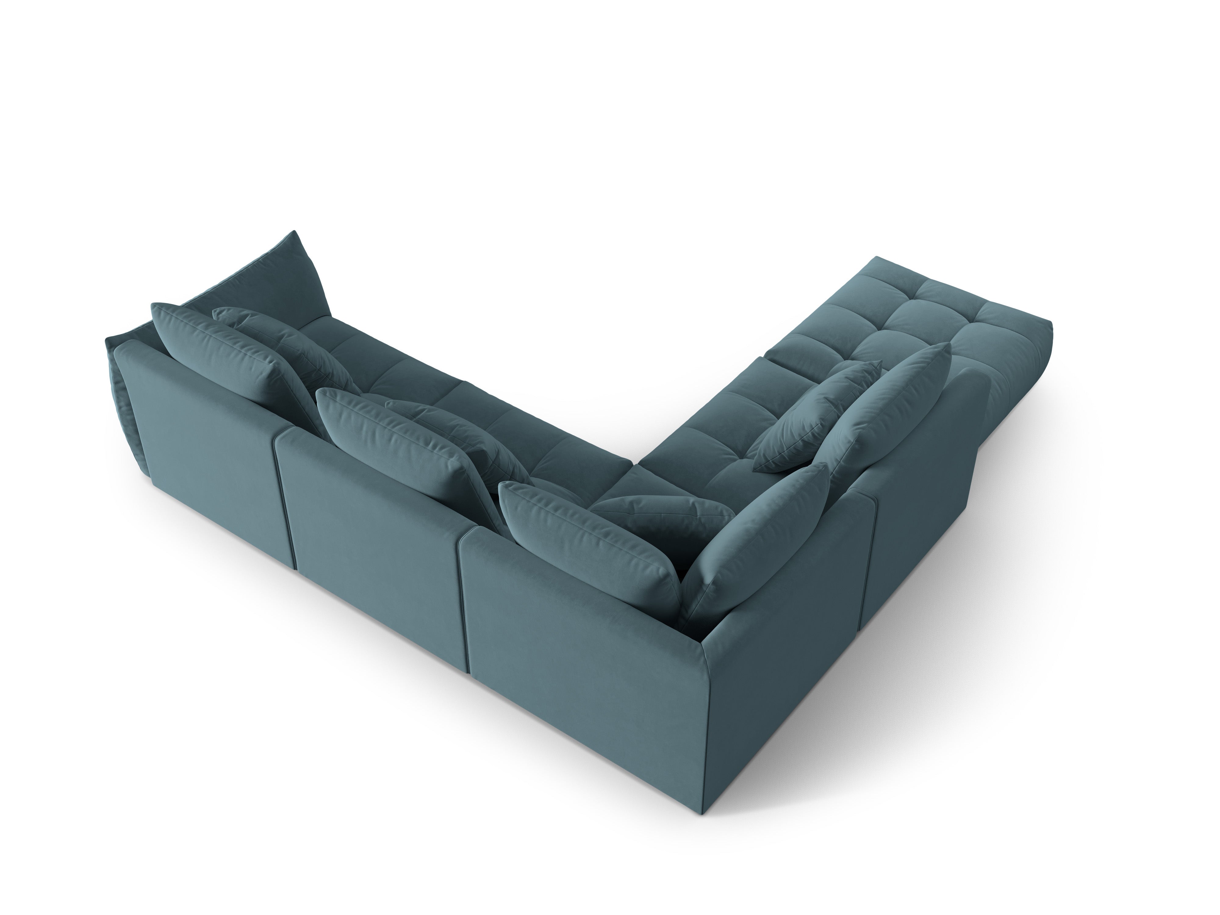 Modular velvet corner sofa for 4 people, left-facing, BLOOM in light blue