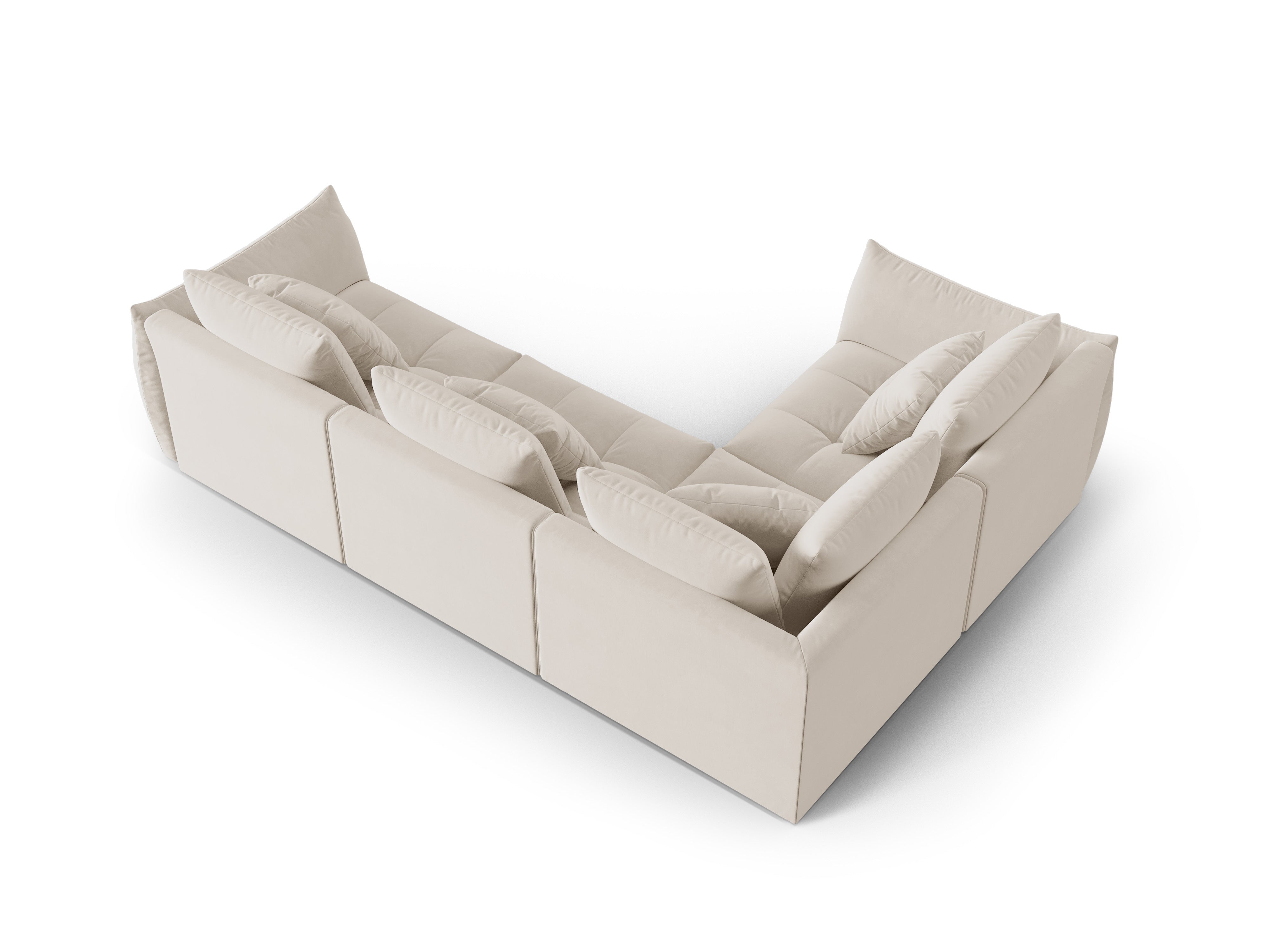 Modular velvet corner sofa for three people, left-sided BLOOM ecru