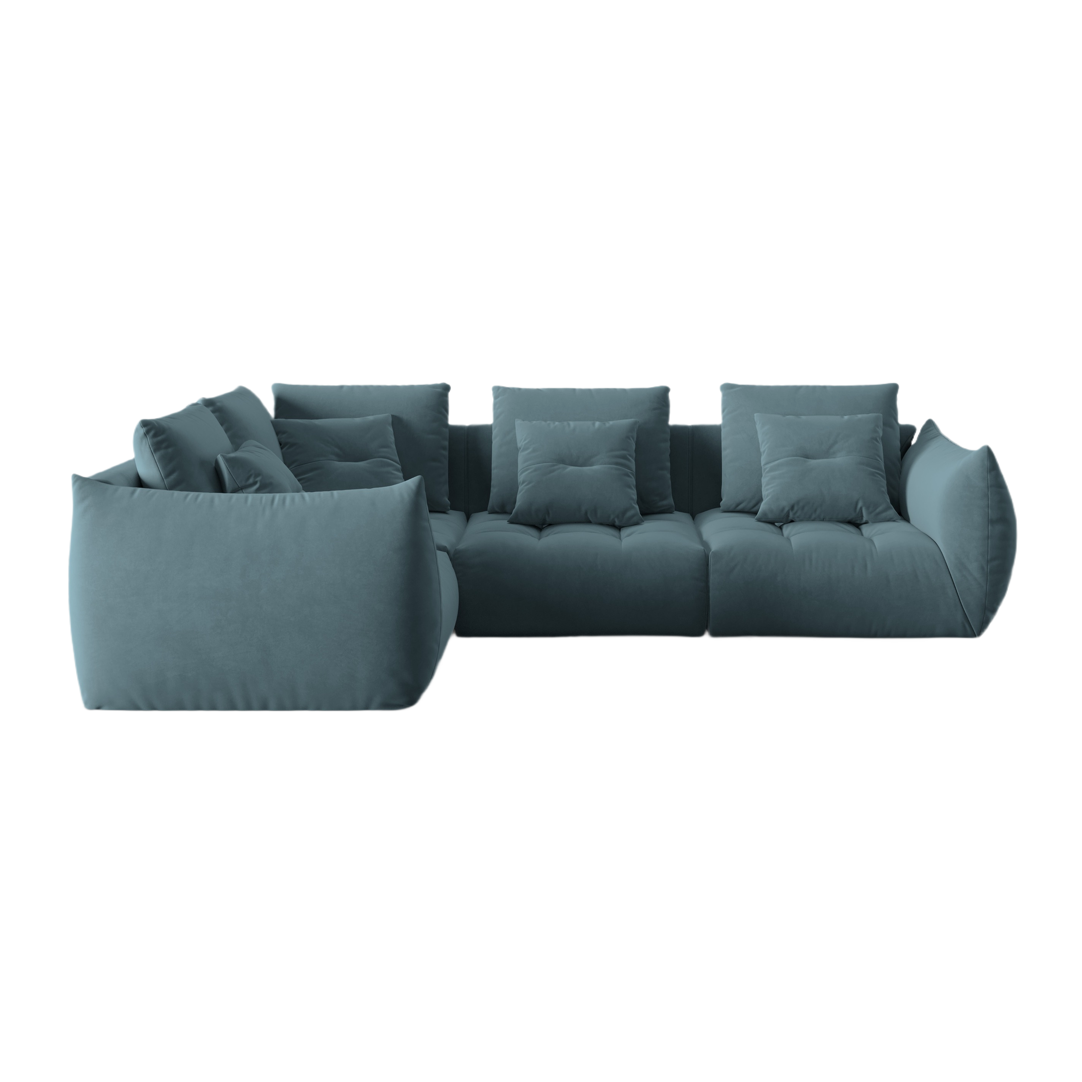 Modular velvet corner sofa for 3 people, left-sided, BLOOM in light blue