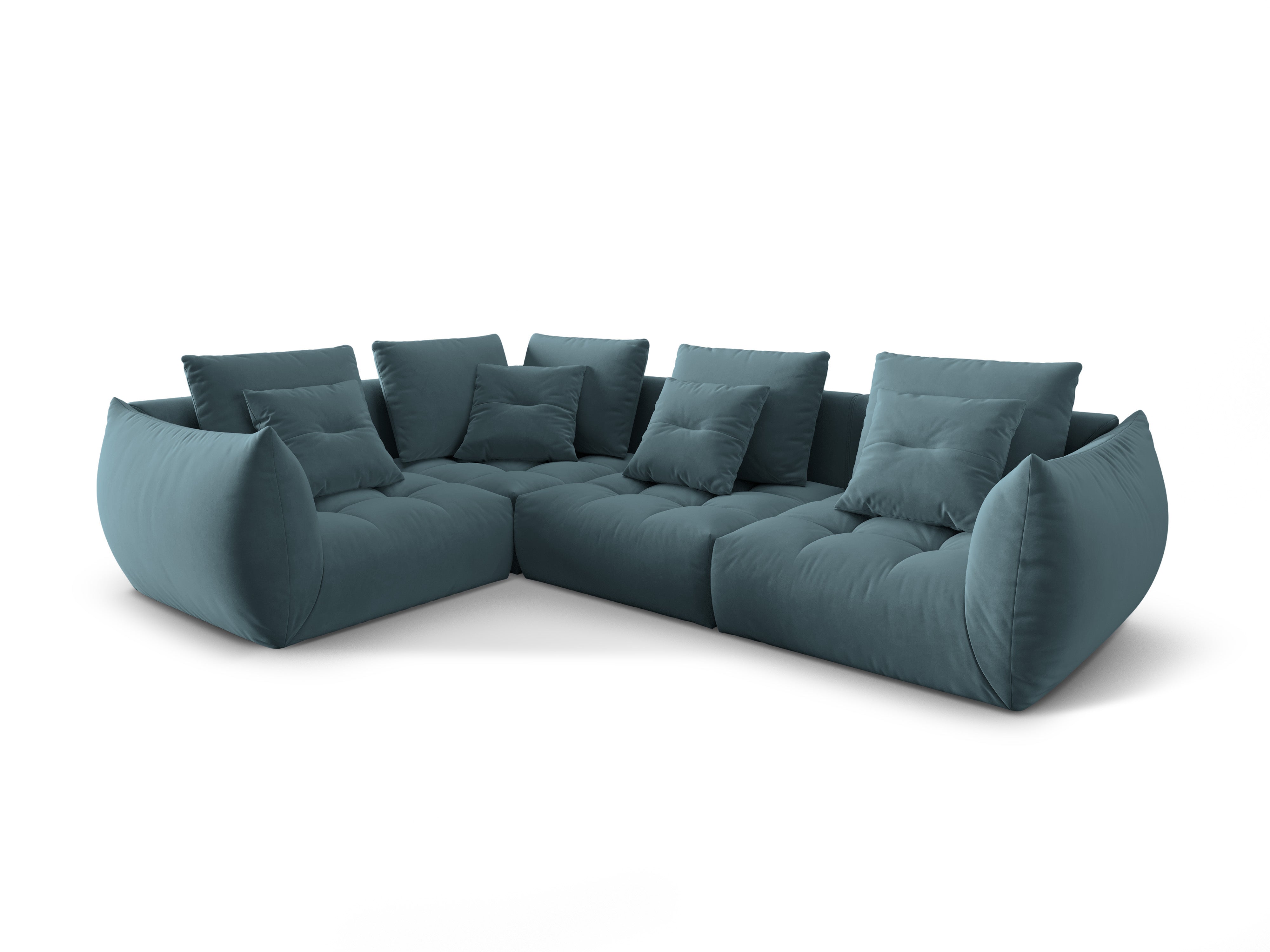 Modular velvet corner sofa for 3 people, left-sided, BLOOM in light blue