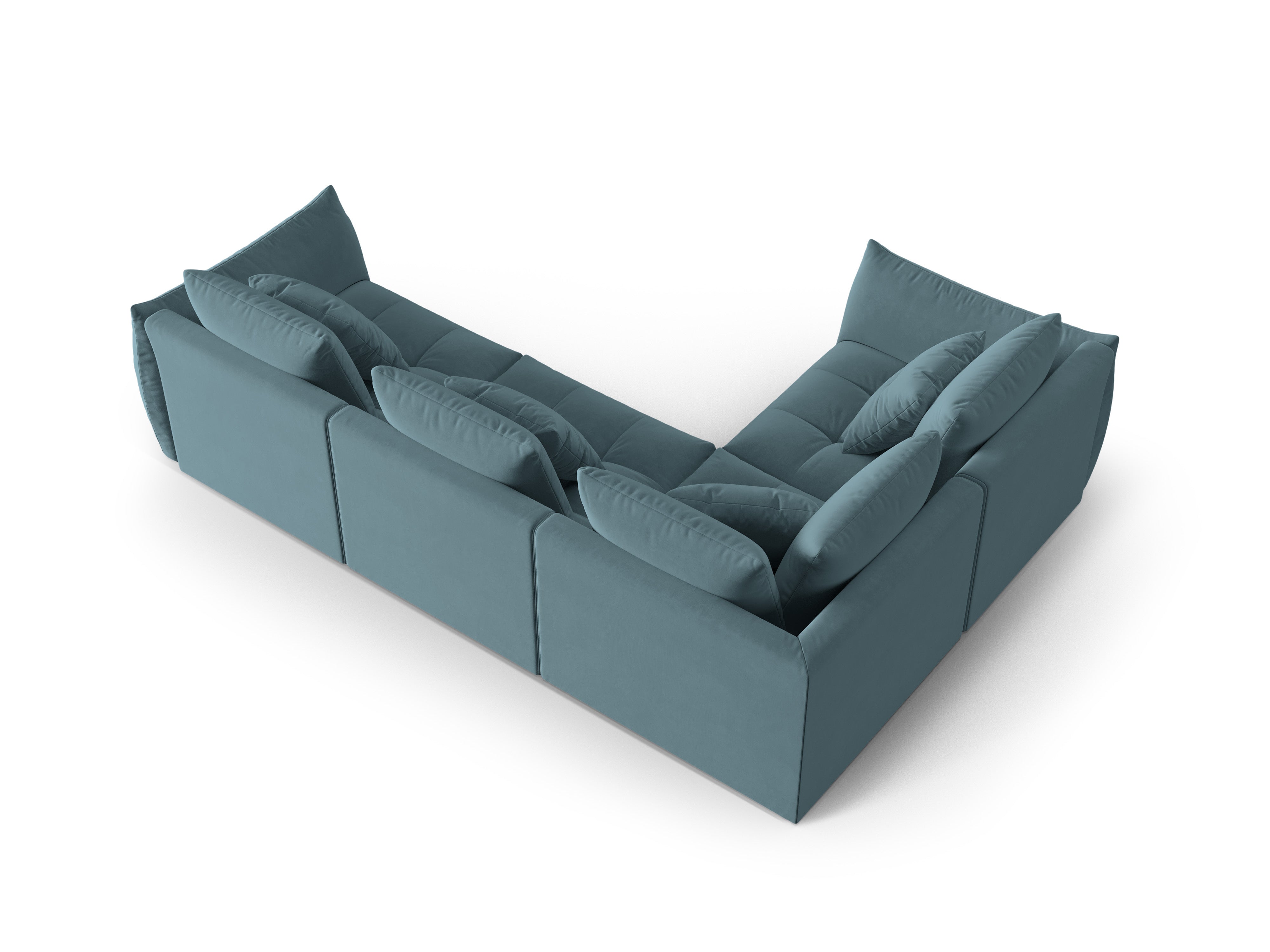 Modular velvet corner sofa for 3 people, left-sided, BLOOM in light blue
