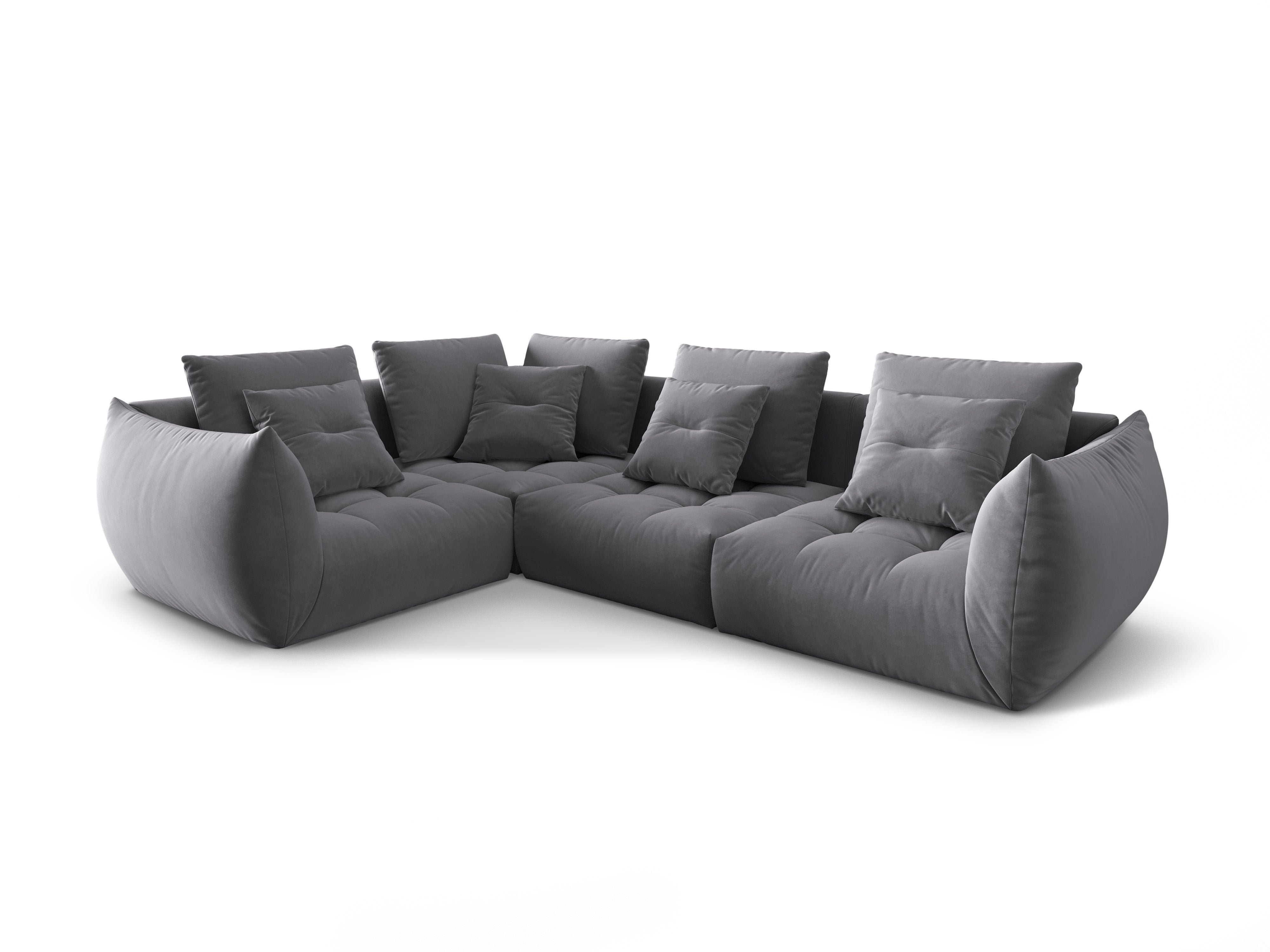 Modular velvet corner sofa for 3 people, left-sided, BLOOM, dark gray