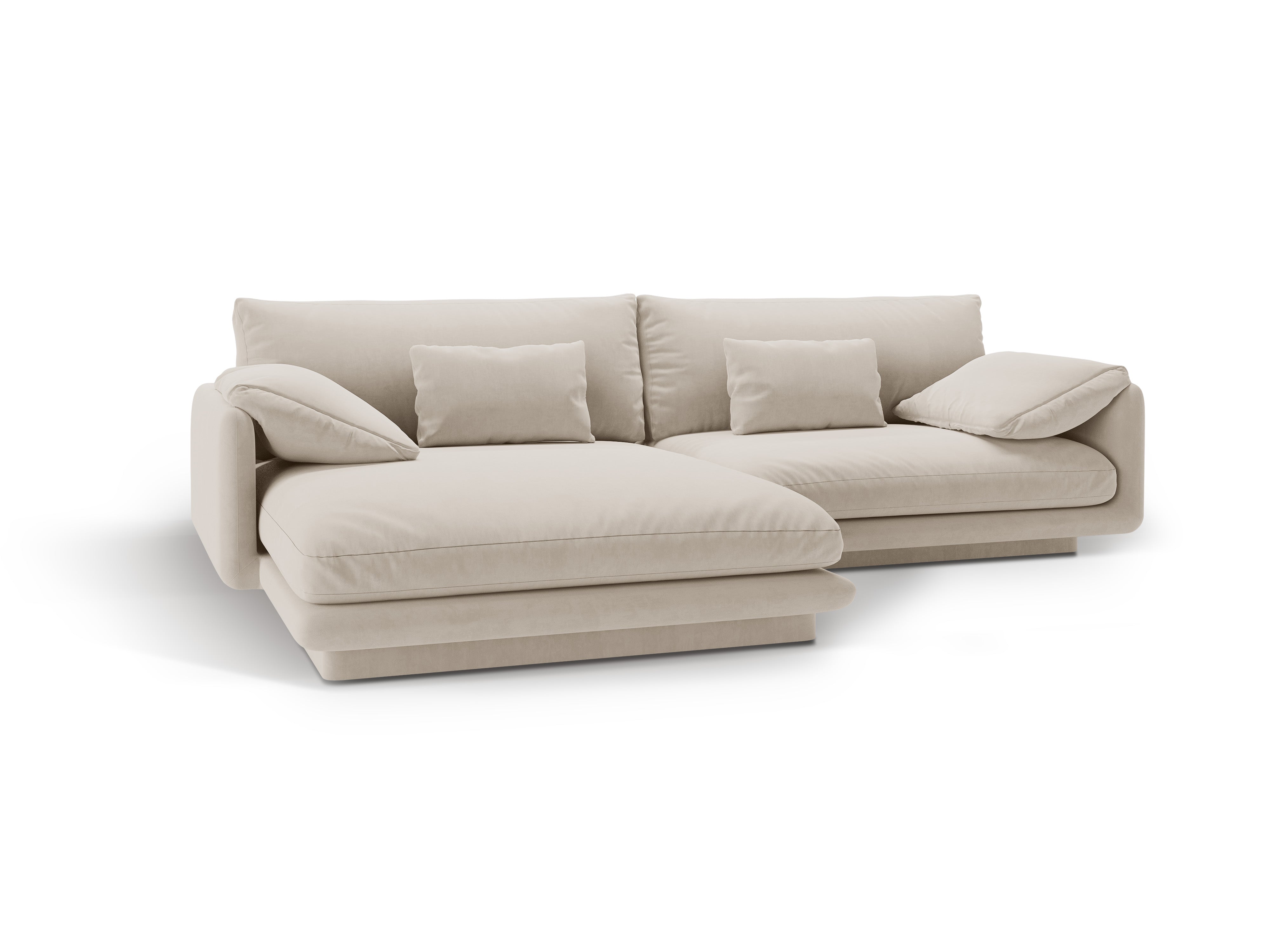 Sametový rohový gauč pro 4 osoby levostranný TORINO ecru