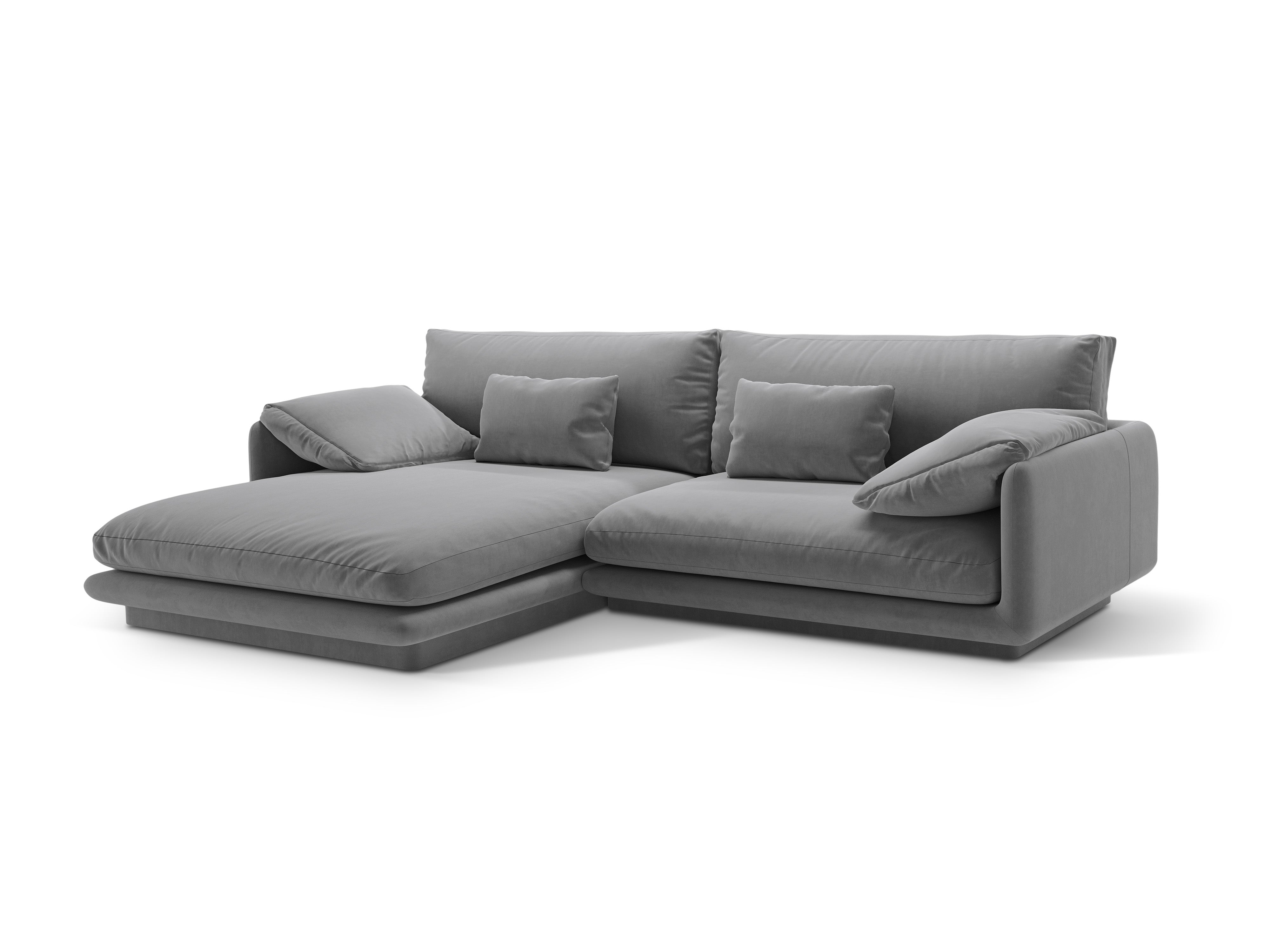 Sametový rohový gauč pro 4 osoby levostranný TORINO světle šedý