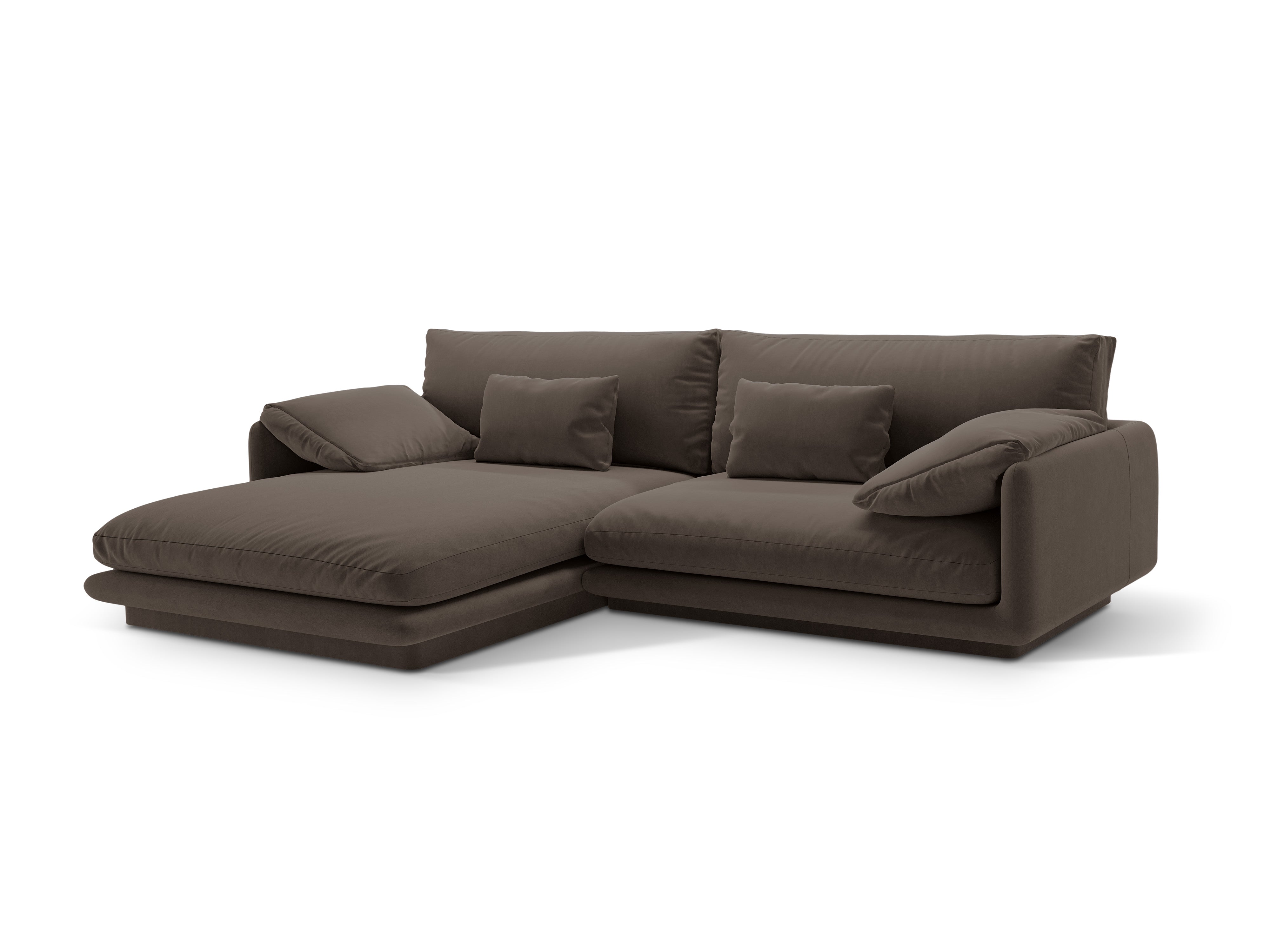 Sametový rohový gauč pro 4 osoby levý TORINO ebenově hnědý