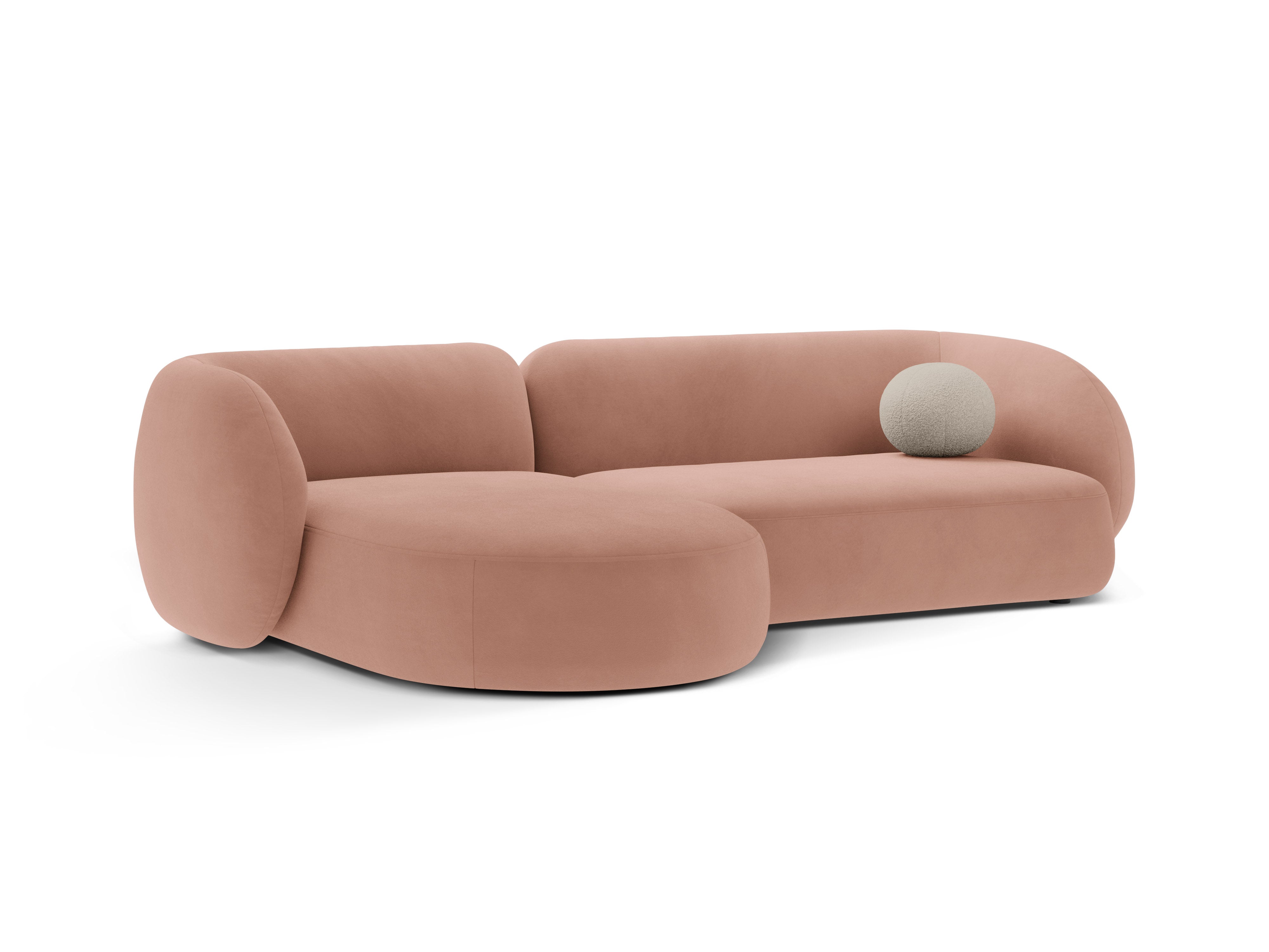 Narożnik aksamitny lewostronny 3-osobowy KATE różowy – sofa narożna