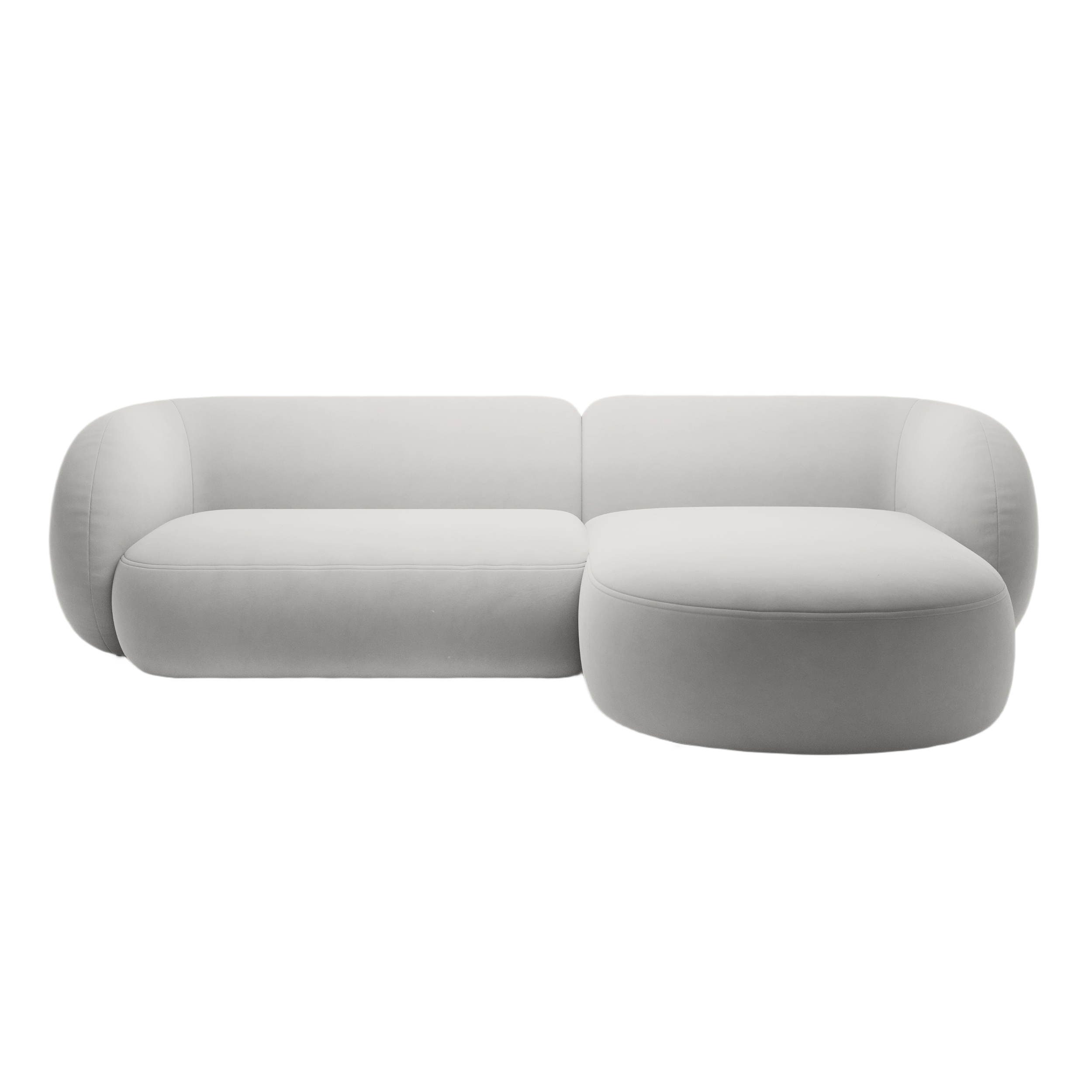Right-facing velvet corner sofa for 3 people KATE light gray
