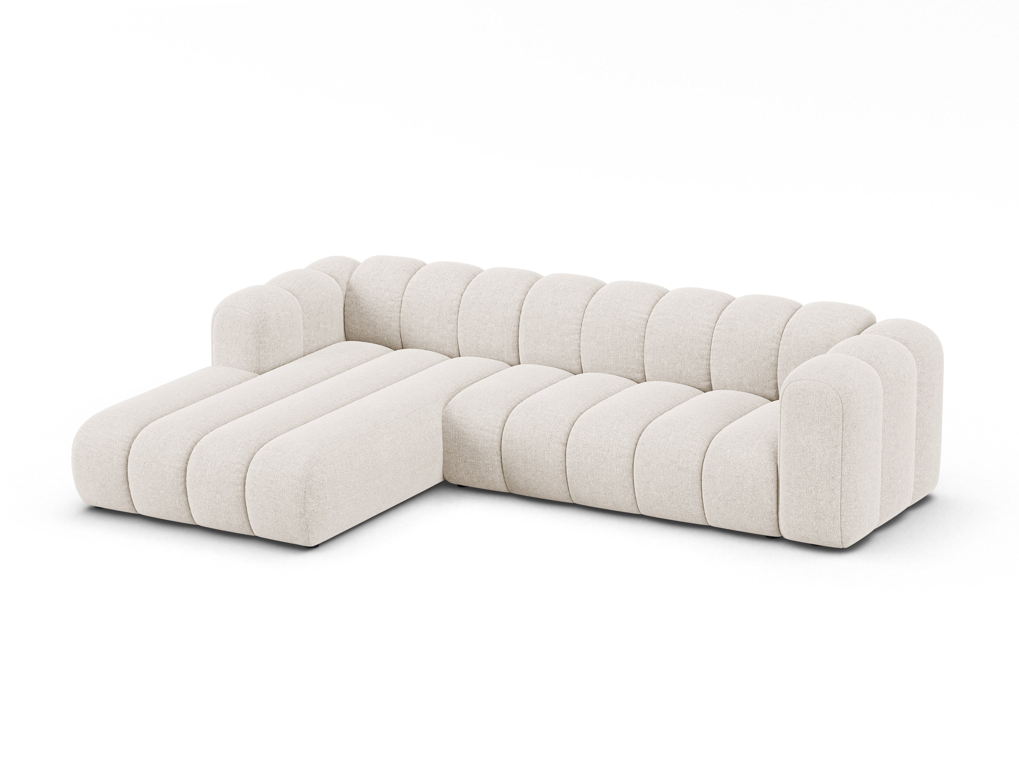 Left-facing 4-seater corner sofa LUPINE light beige chenille