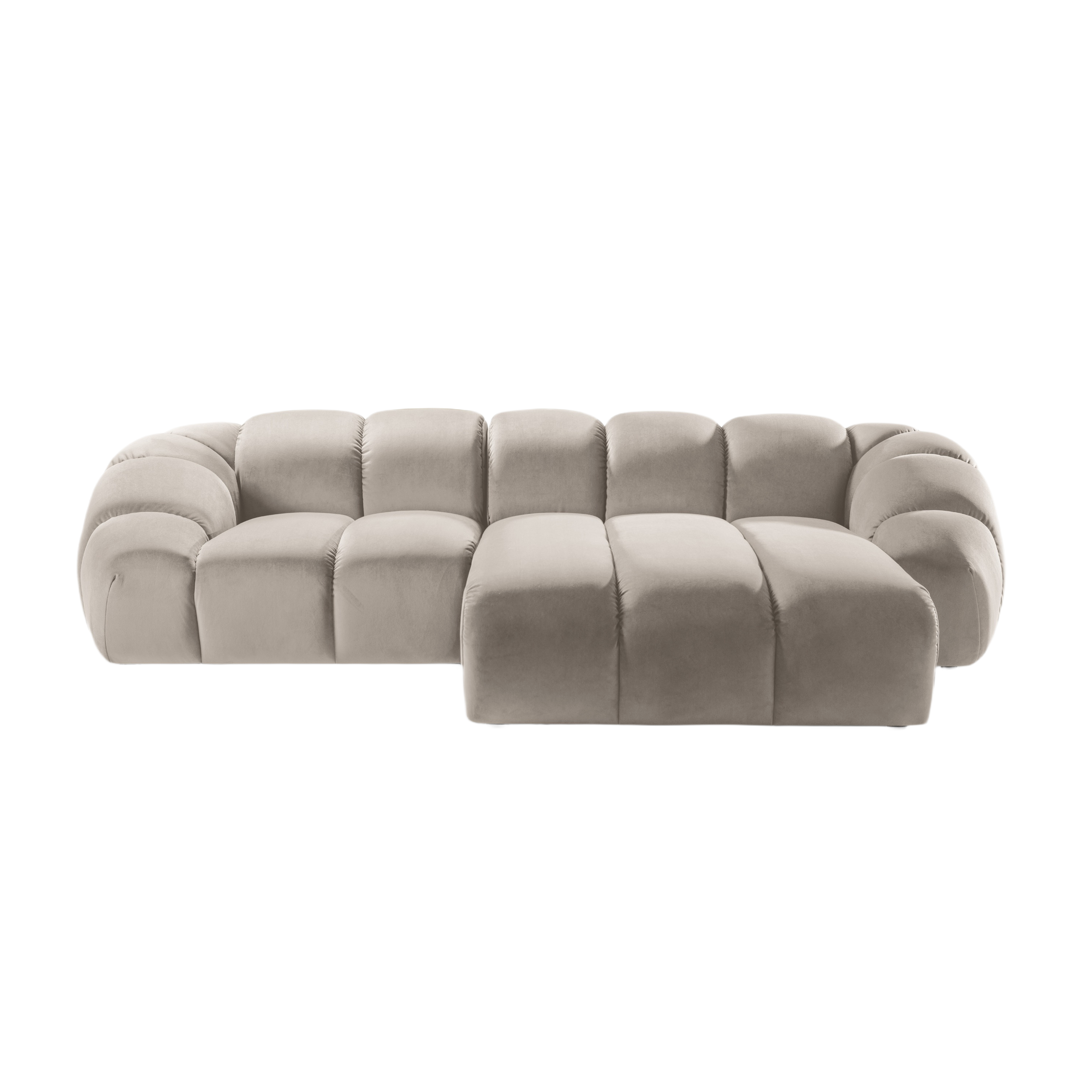 Velvet corner sofa for three people, right-facing, DIANA, beige