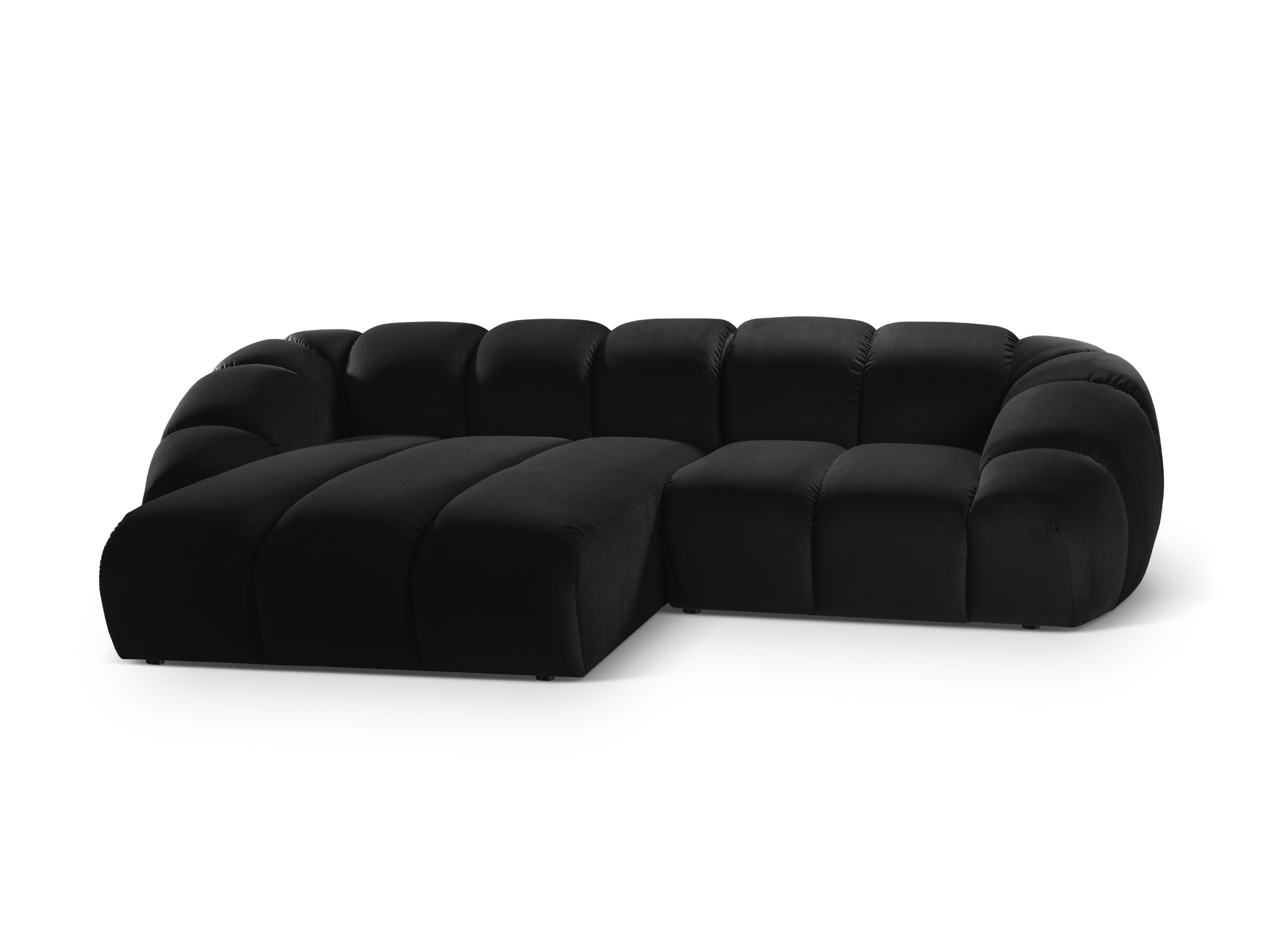 Sametový rohový gauč pro 3 osoby levý DIANA černý