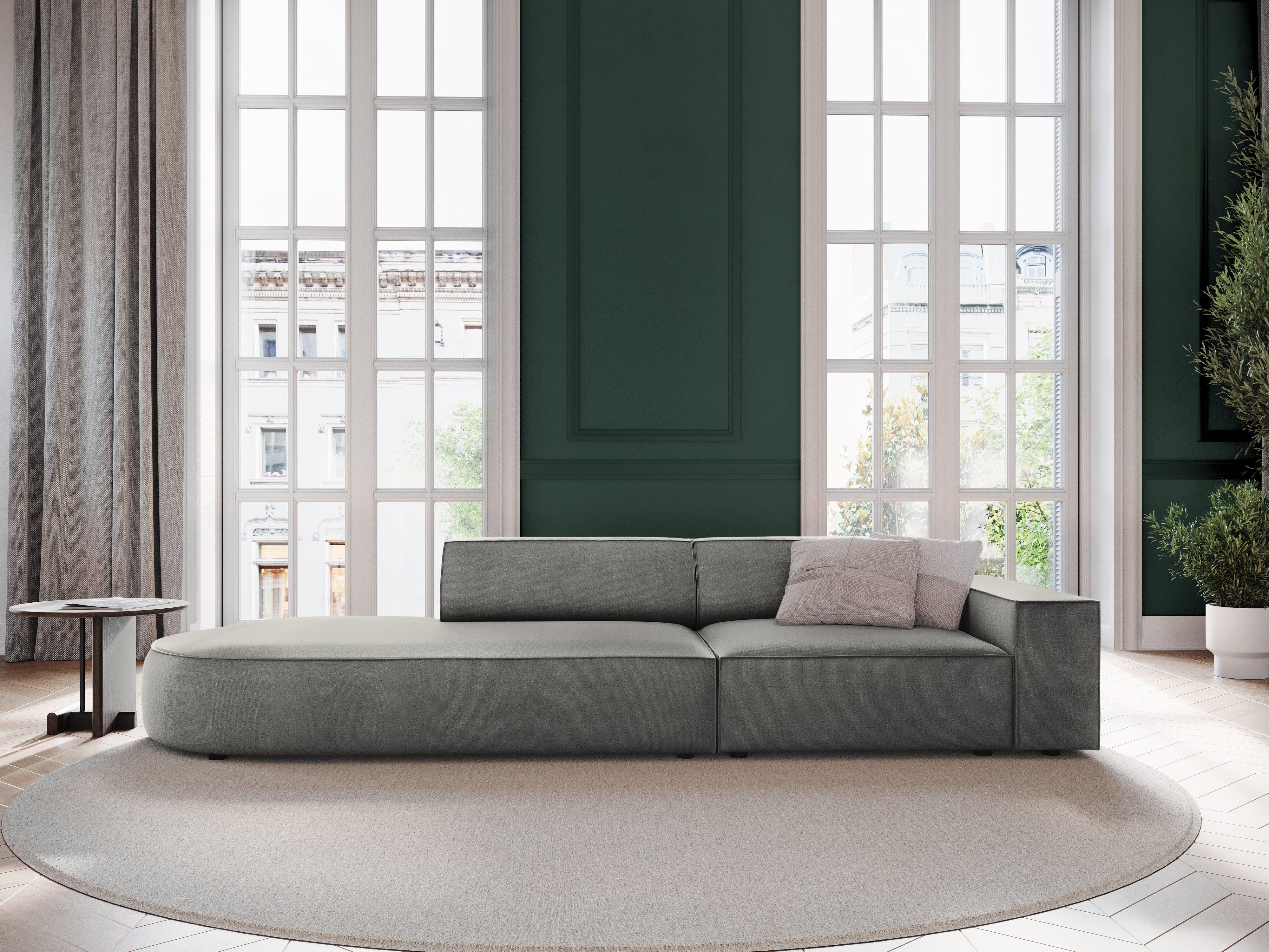Sofa aksamitna lewostronna okrągła 3-osobowa JODIE jasnoszary Micadoni Eye on Design