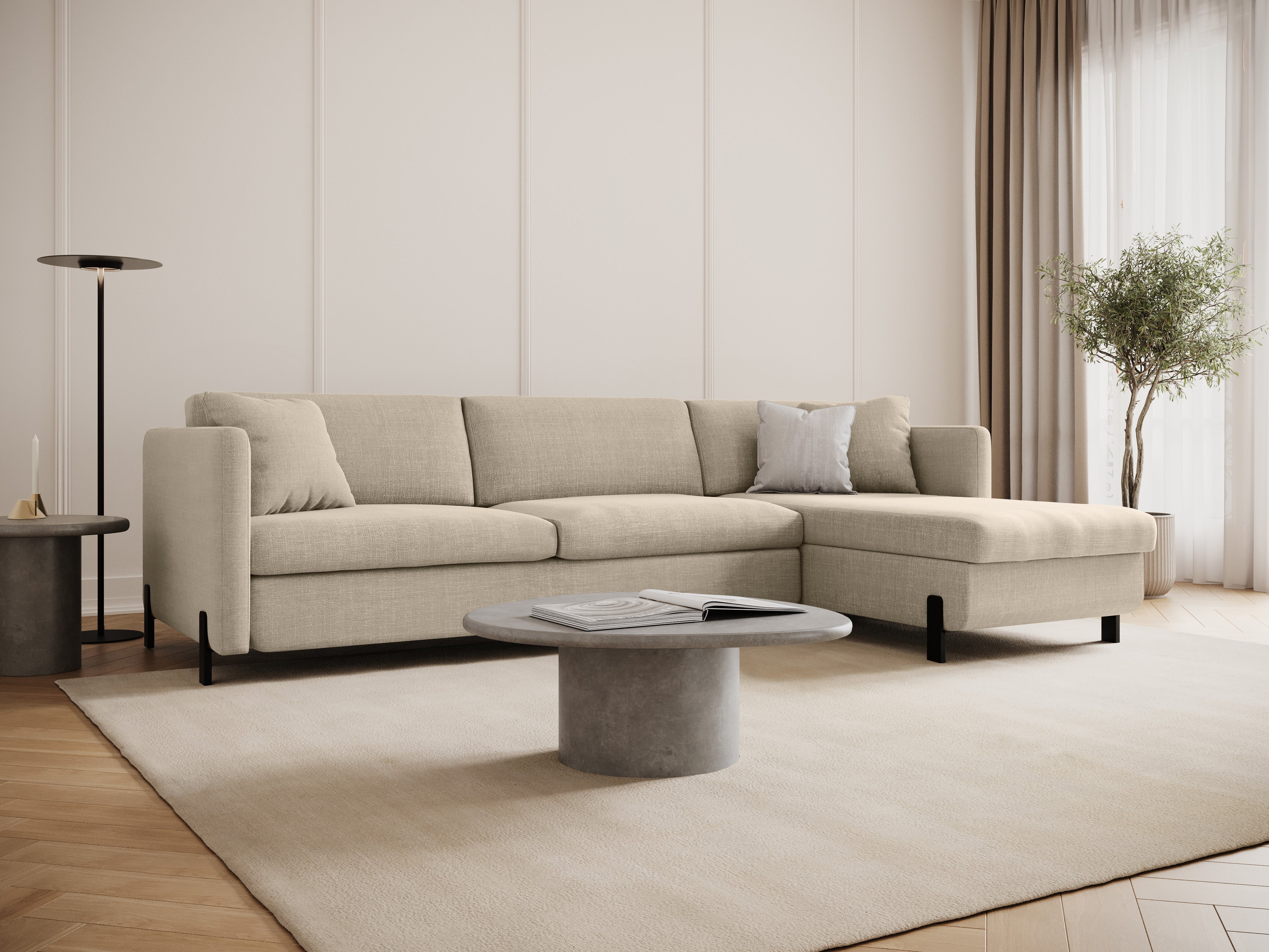 Right-sided corner sofa bed GLORIA beige chenille