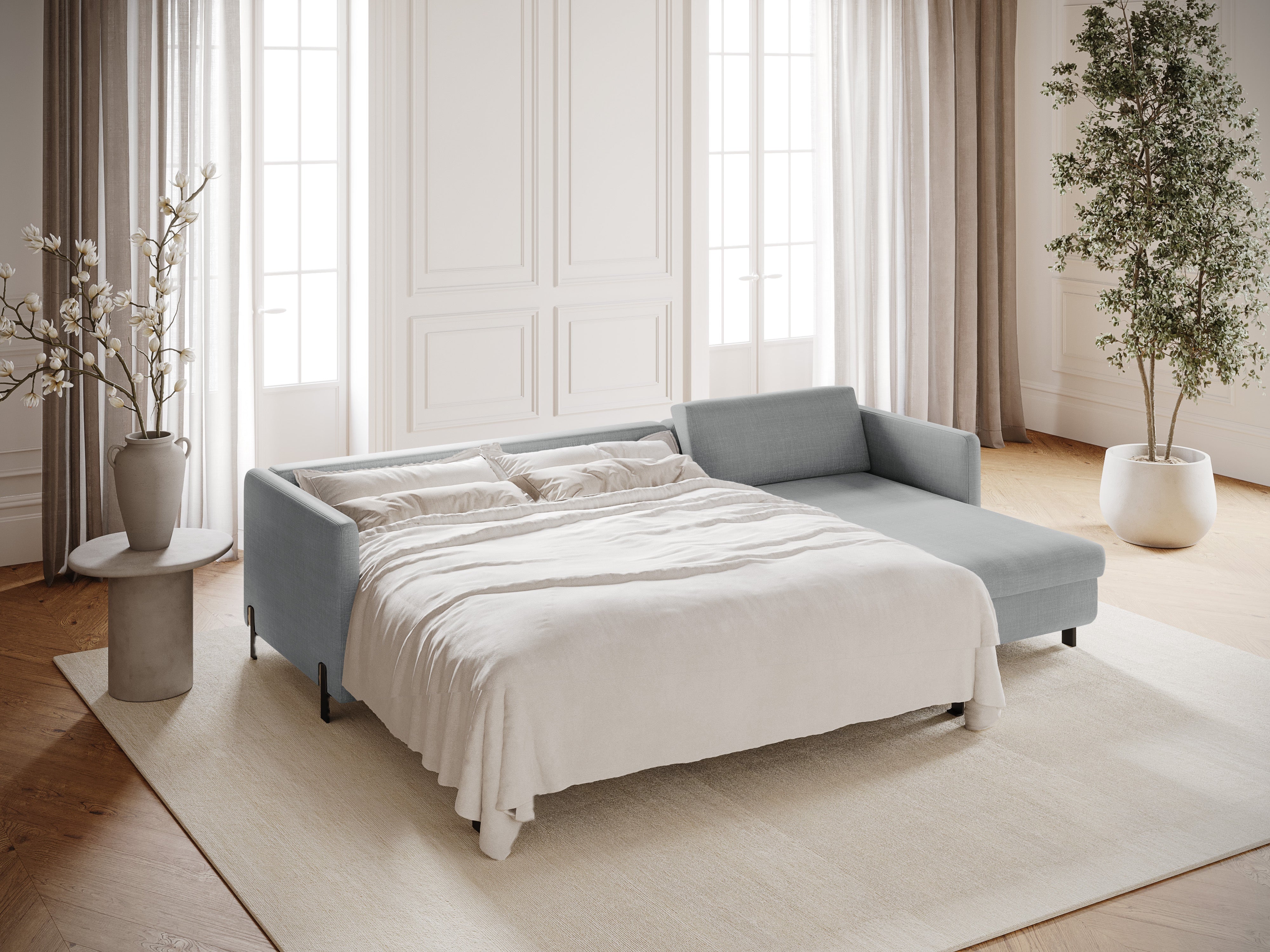 Right-sided corner sofa bed GLORIA light gray chenille