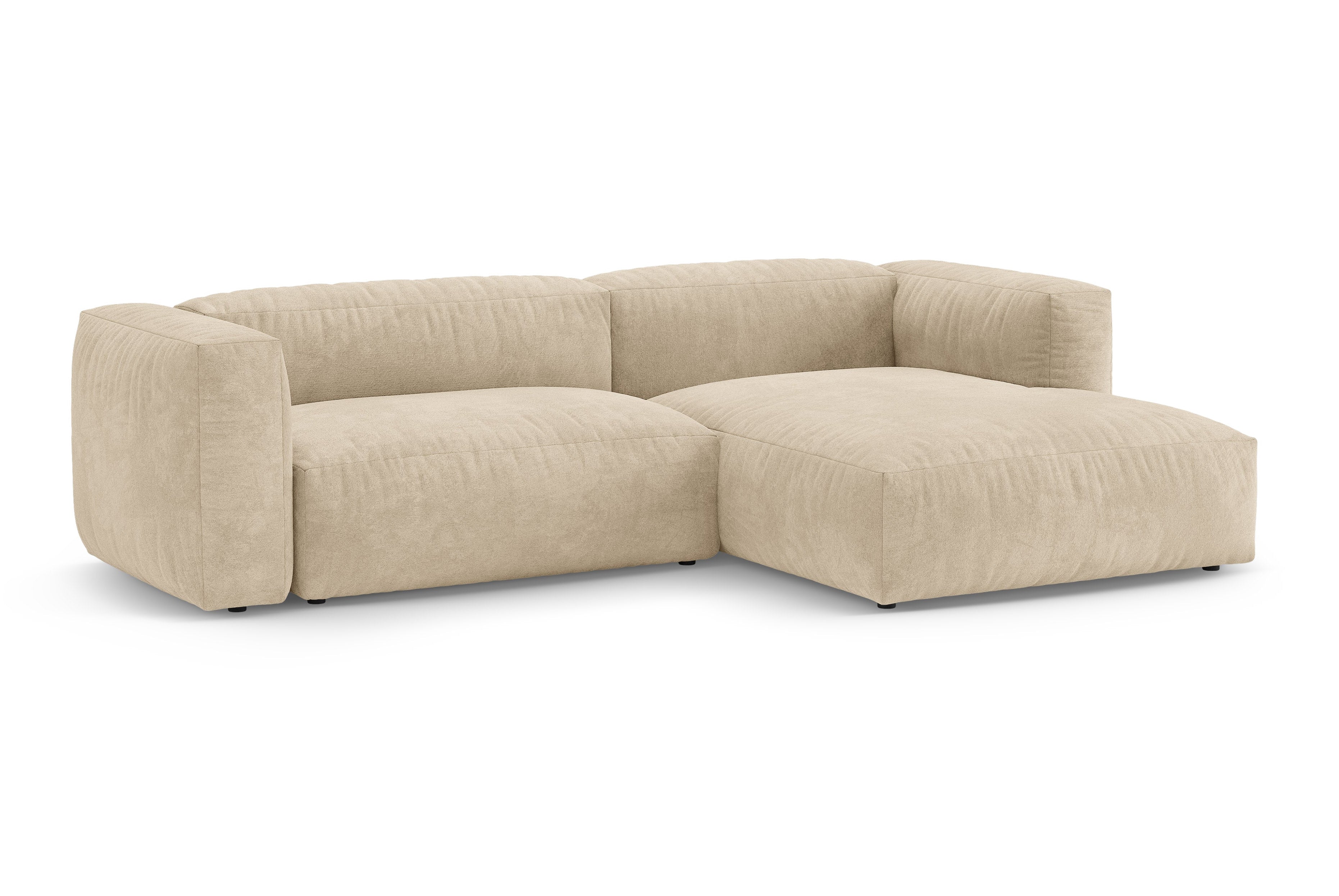 Right-facing velvet corner sofa with sleeping function MARTINA light beige