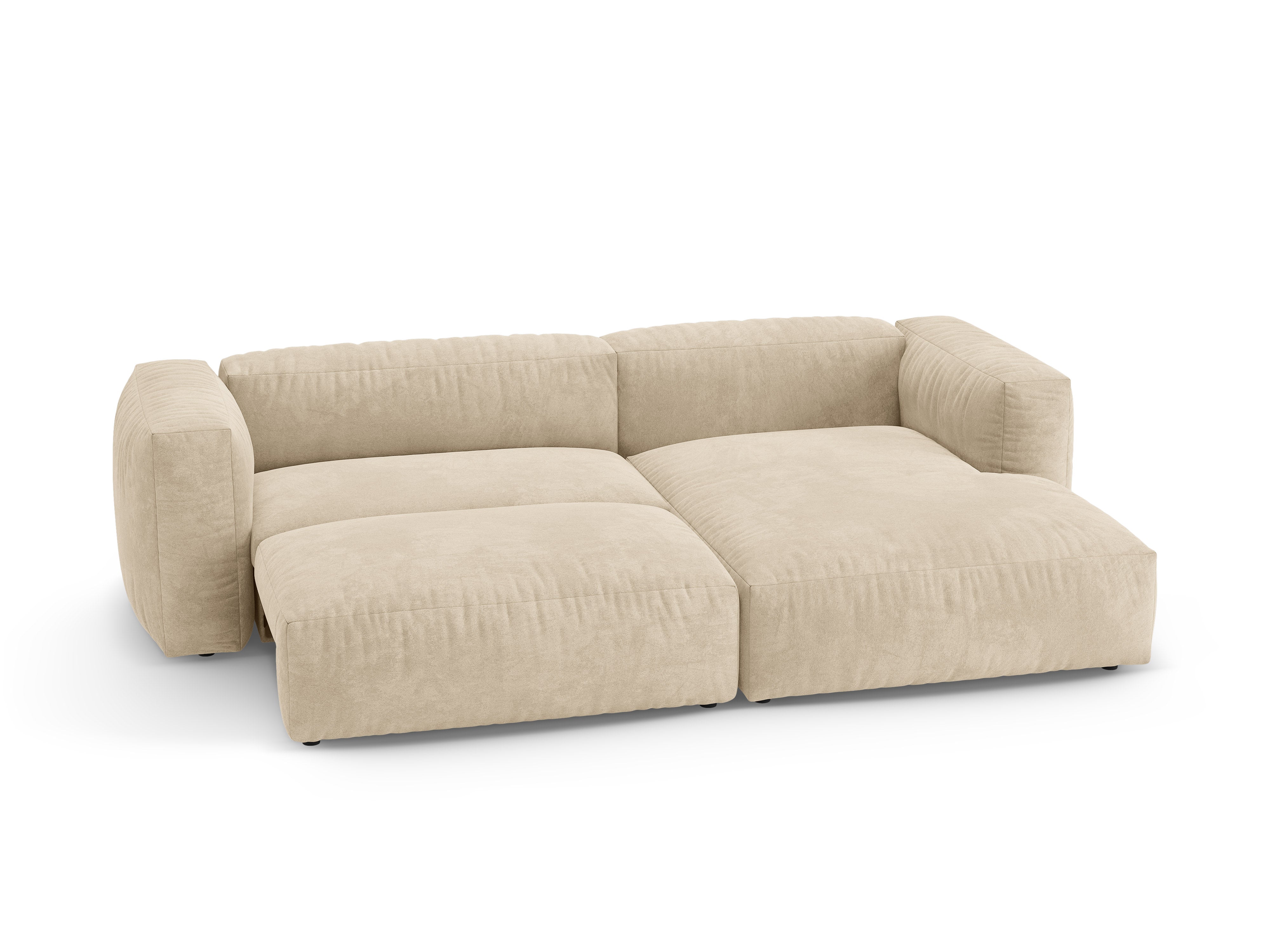 Right-facing velvet corner sofa with sleeping function MARTINA light beige