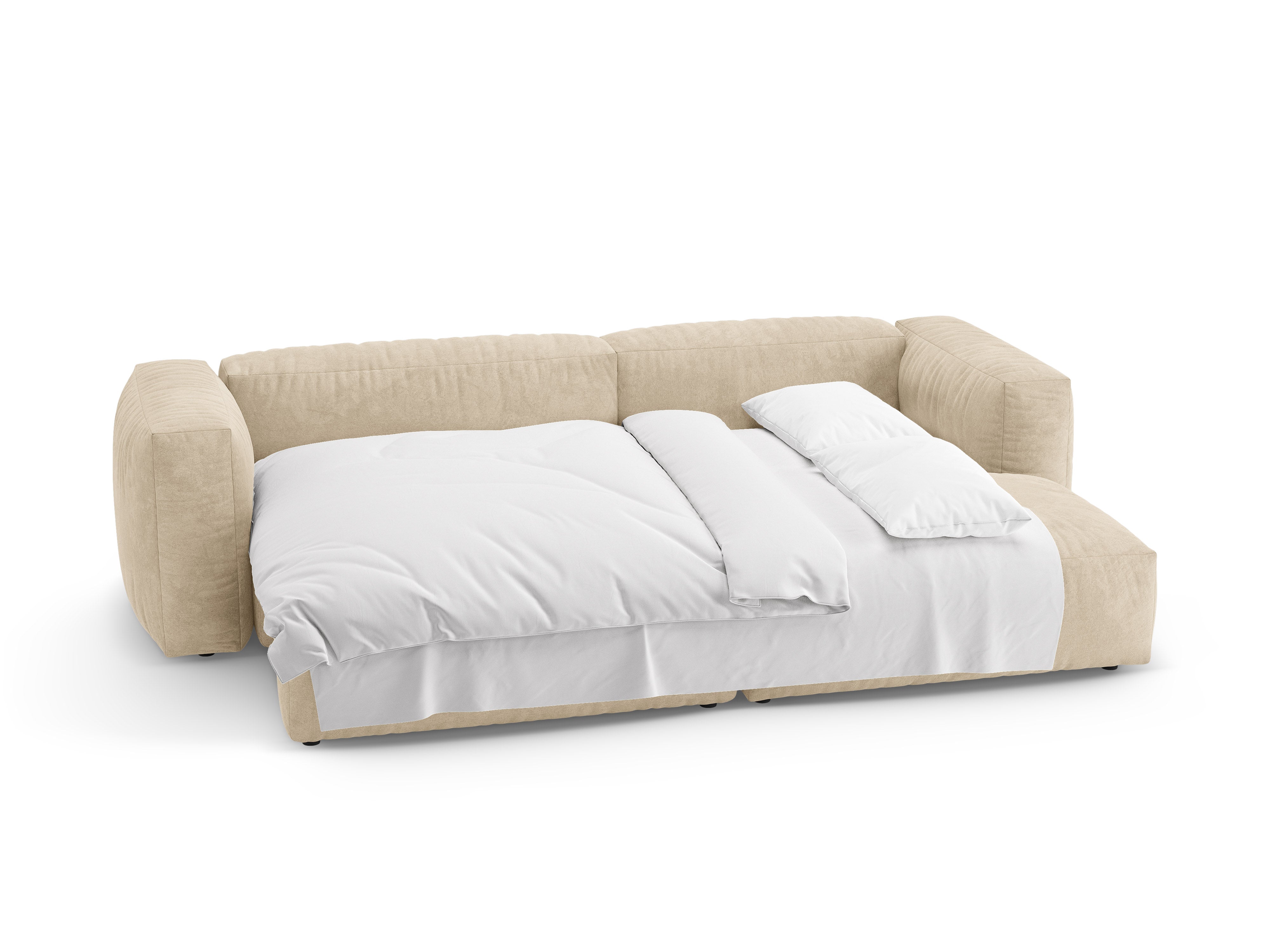 Right-facing velvet corner sofa with sleeping function MARTINA light beige