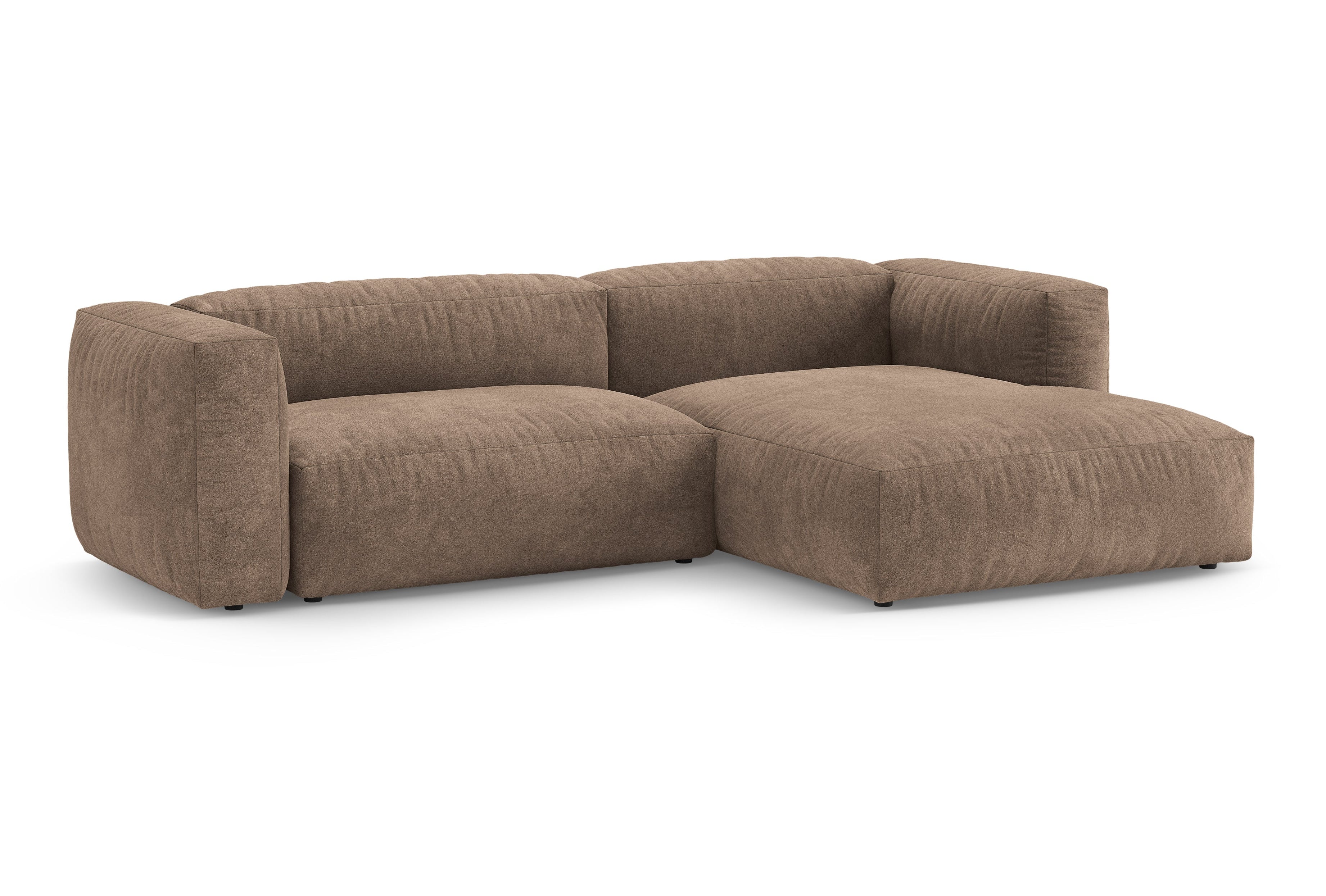 Right-facing velvet corner sofa with sleeping function MARTINA dark beige