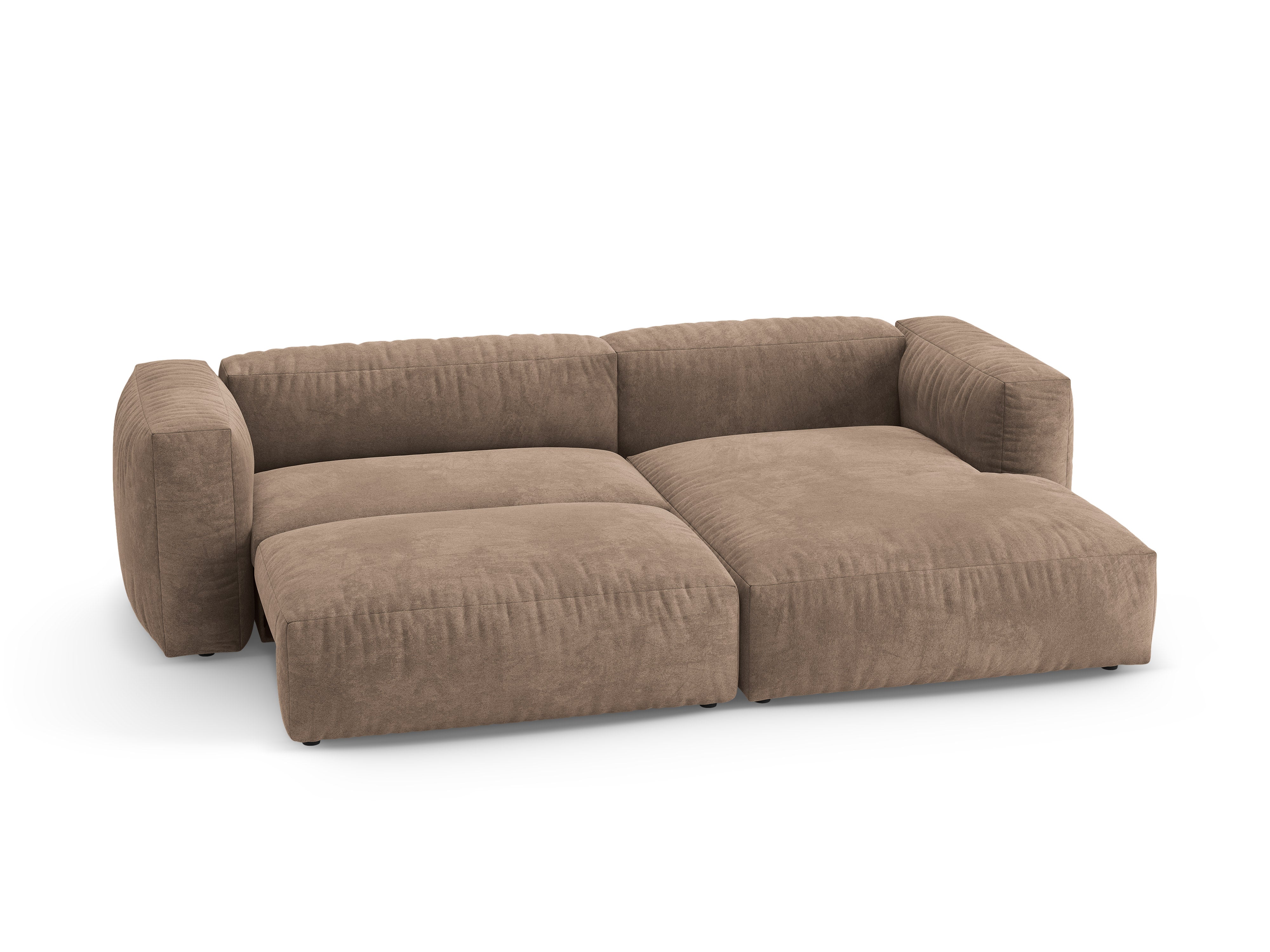 Right-facing velvet corner sofa with sleeping function MARTINA dark beige