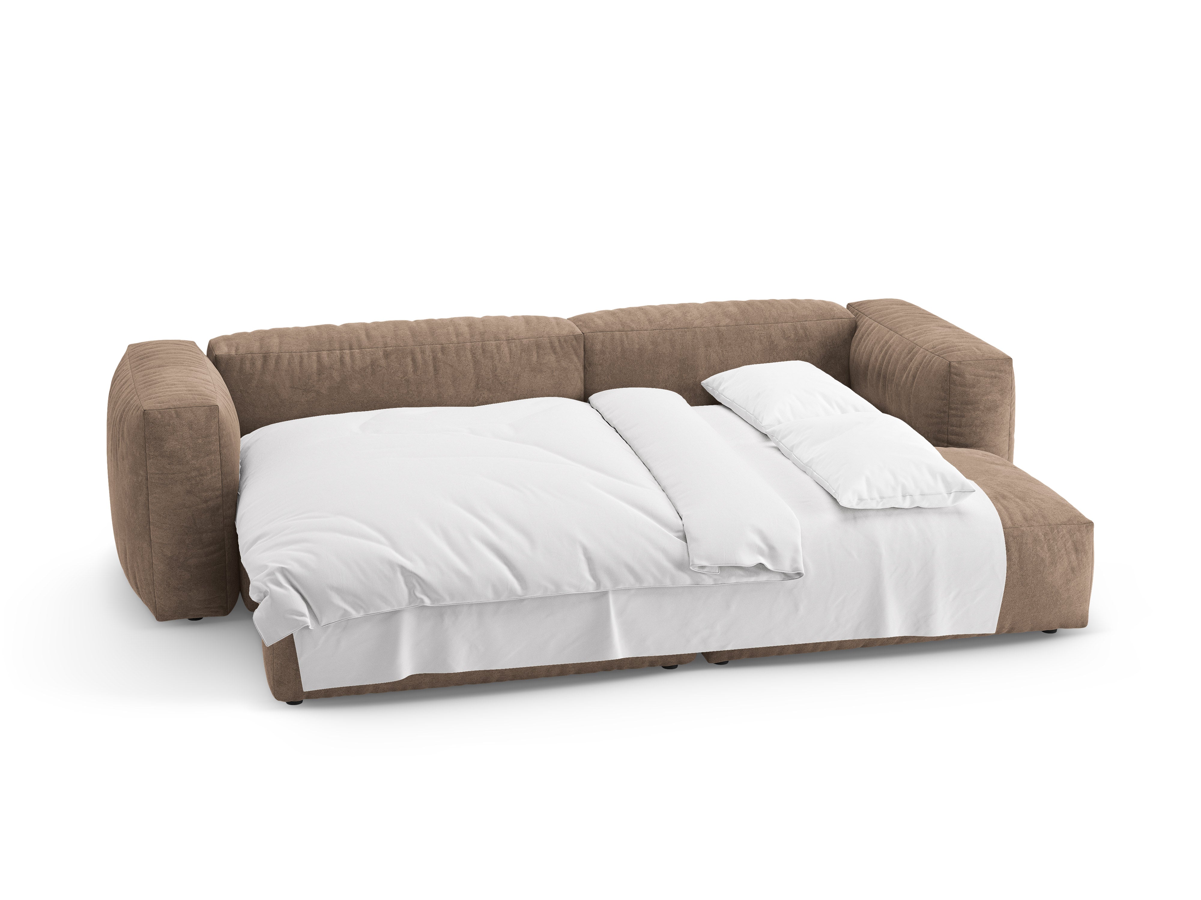 Right-facing velvet corner sofa with sleeping function MARTINA dark beige