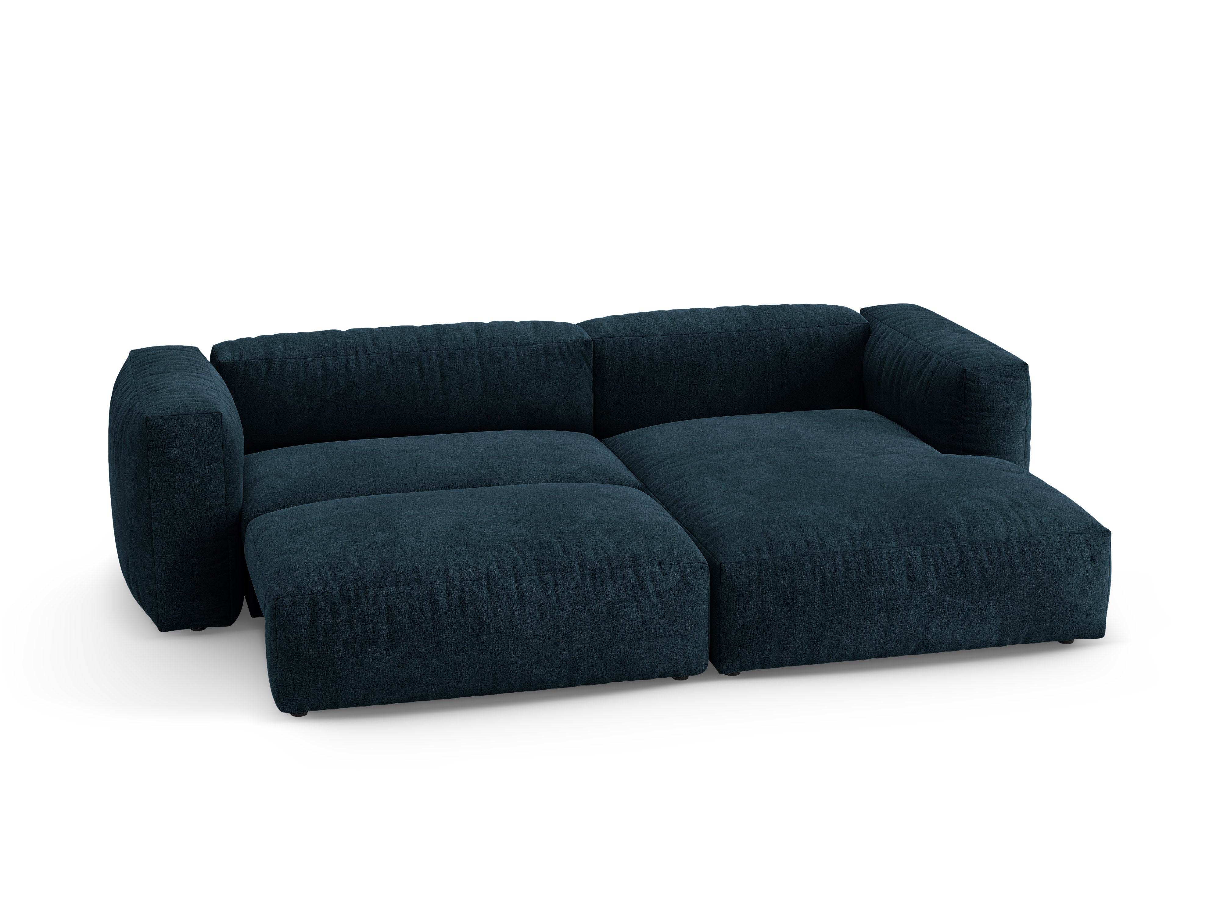 Right-facing velvet corner sofa with sleeping function MARTINA deep petrol