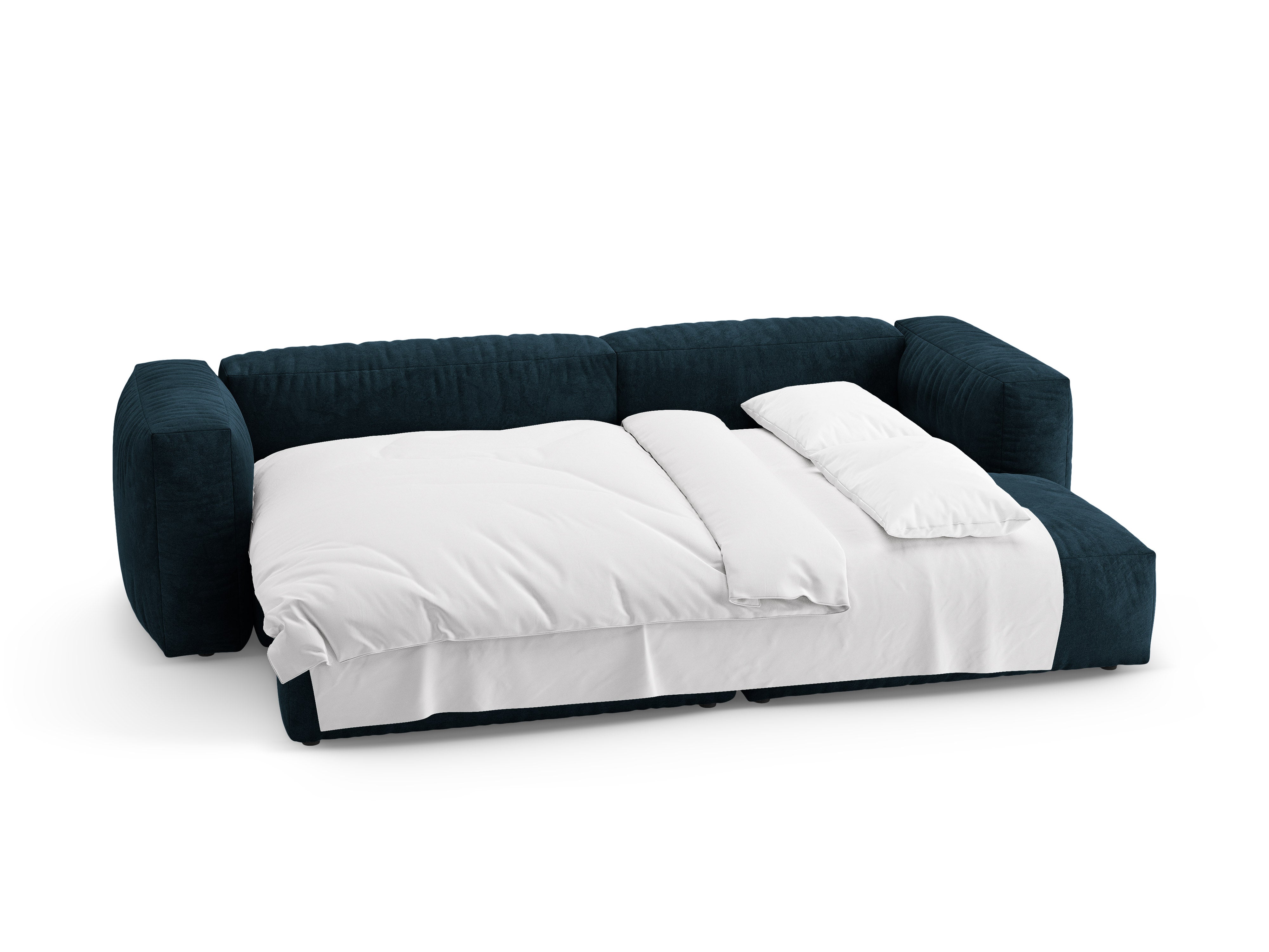 Right-facing velvet corner sofa with sleeping function MARTINA deep petrol