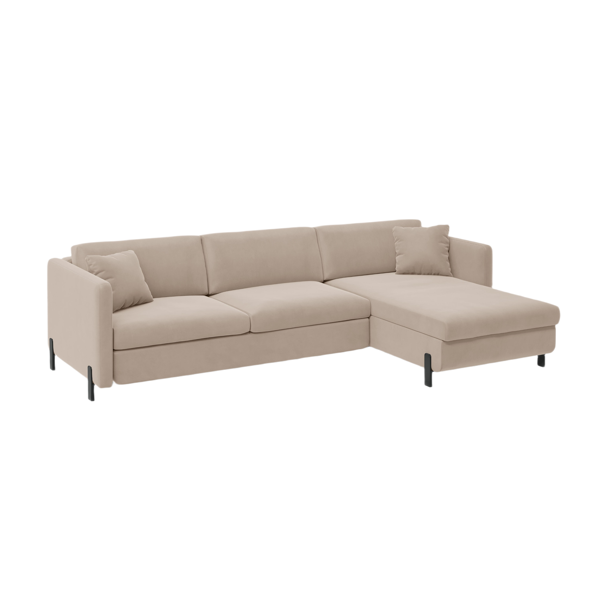 Right-facing velvet corner sofa with sleeping function GLORIA beige