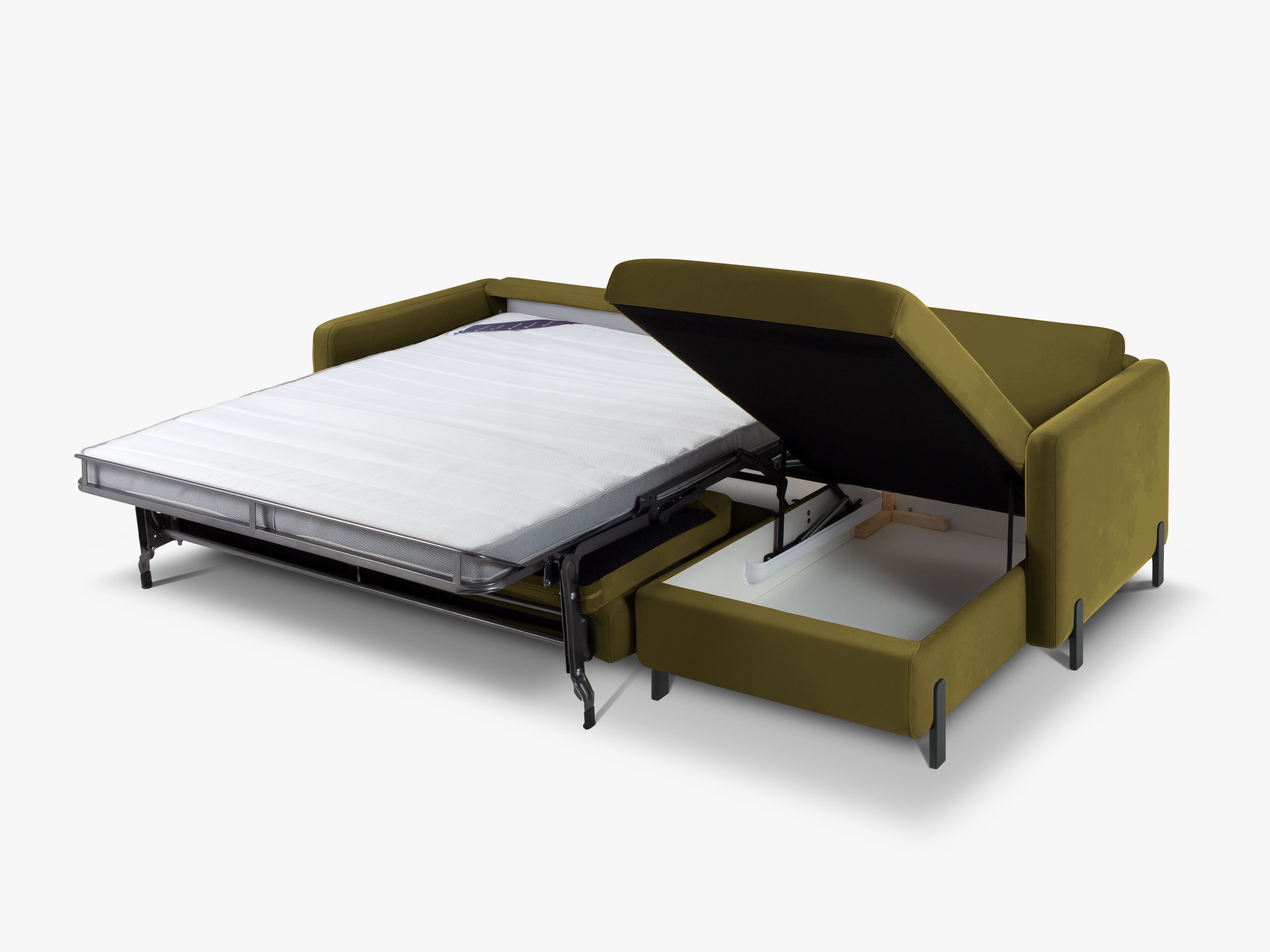 Right-facing velvet corner sofa with sleeping function GLORIA green