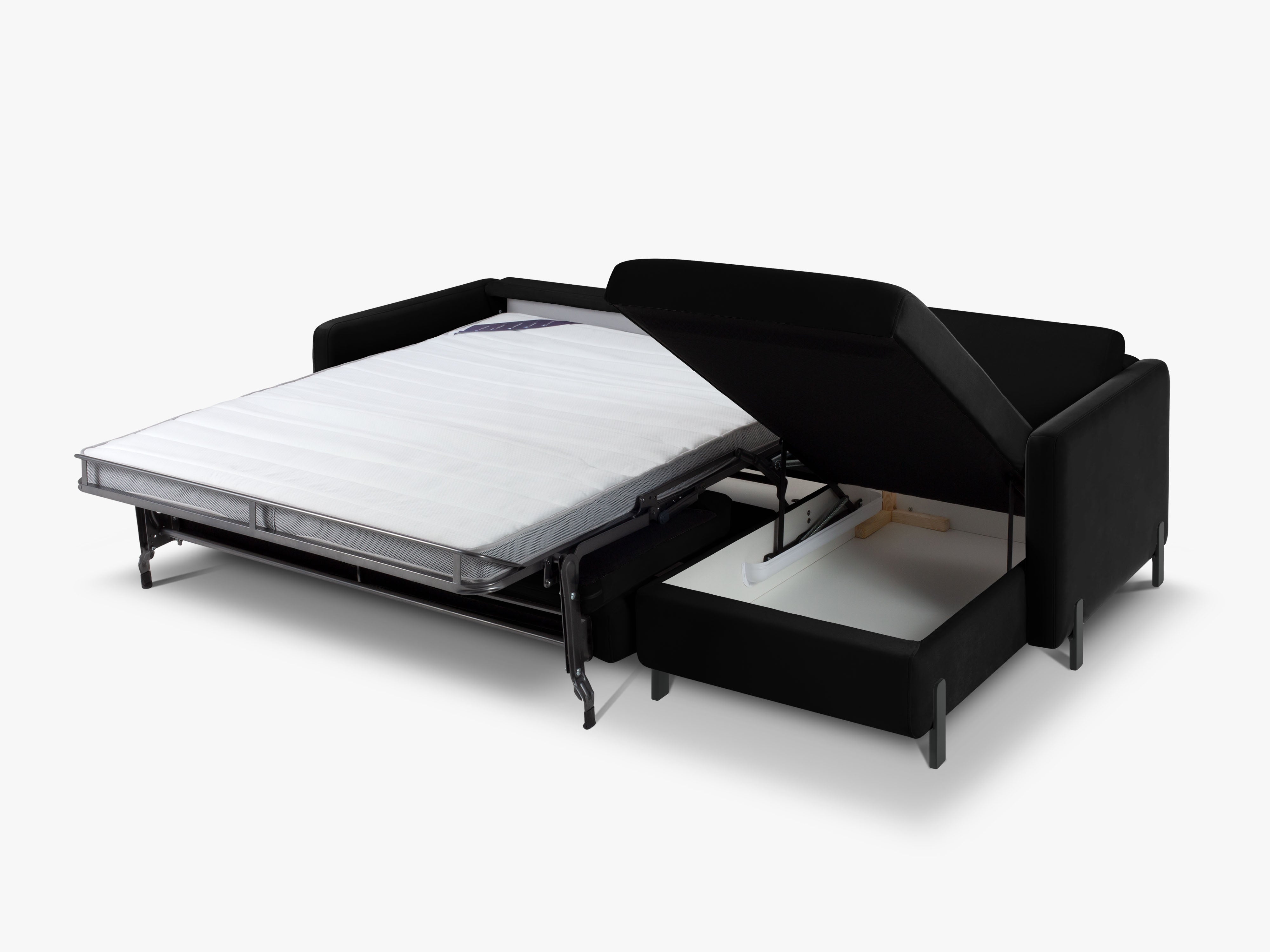 Sametový rohový gauč pravostranný s funkcí spaní GLORIA černý