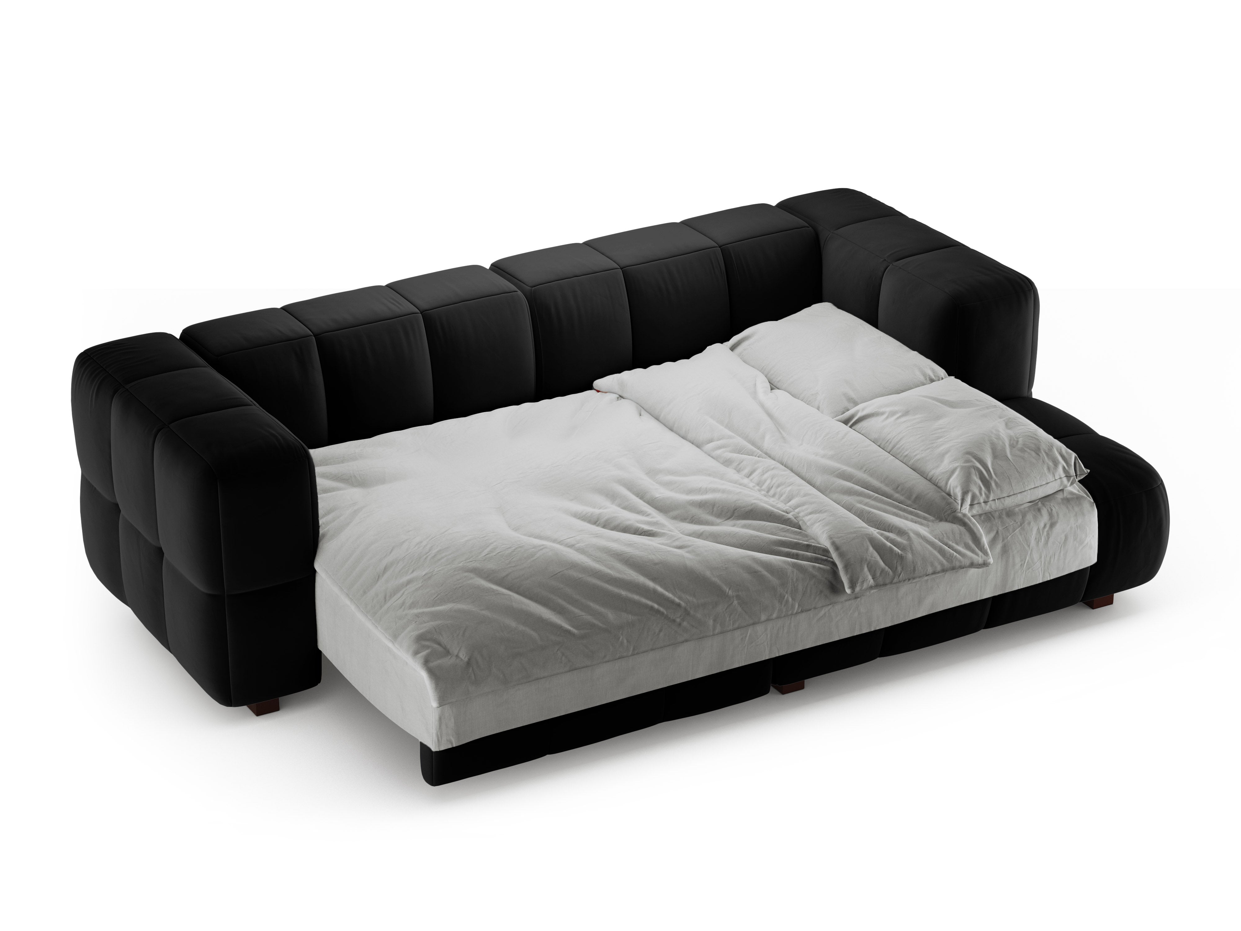 Black velvet right-facing corner sofa bed PUMA