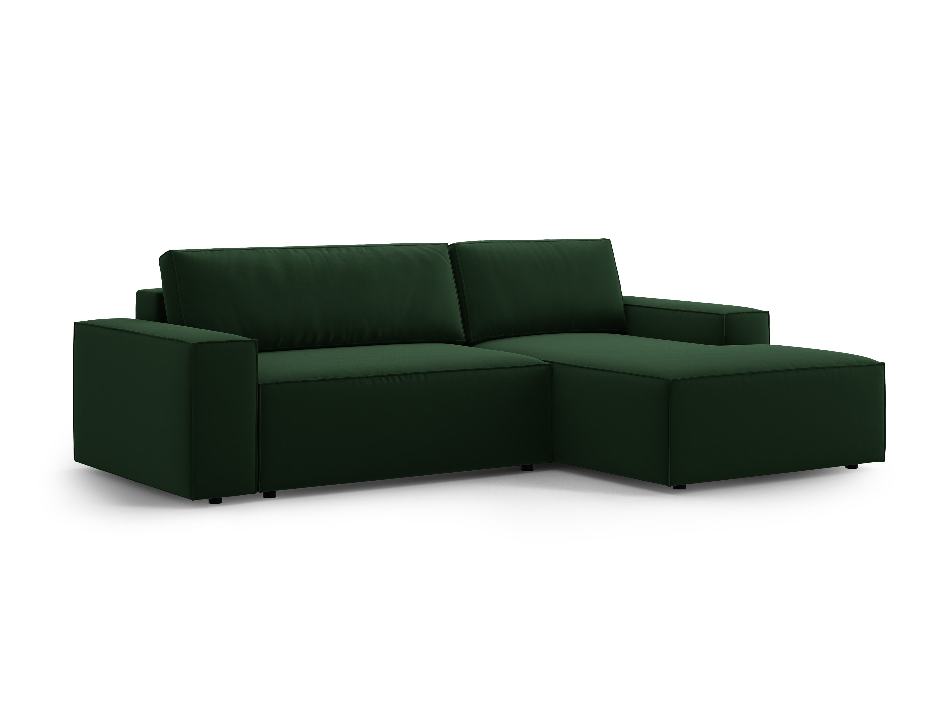 Right-facing velvet corner sofa bed JODIE in bottle green