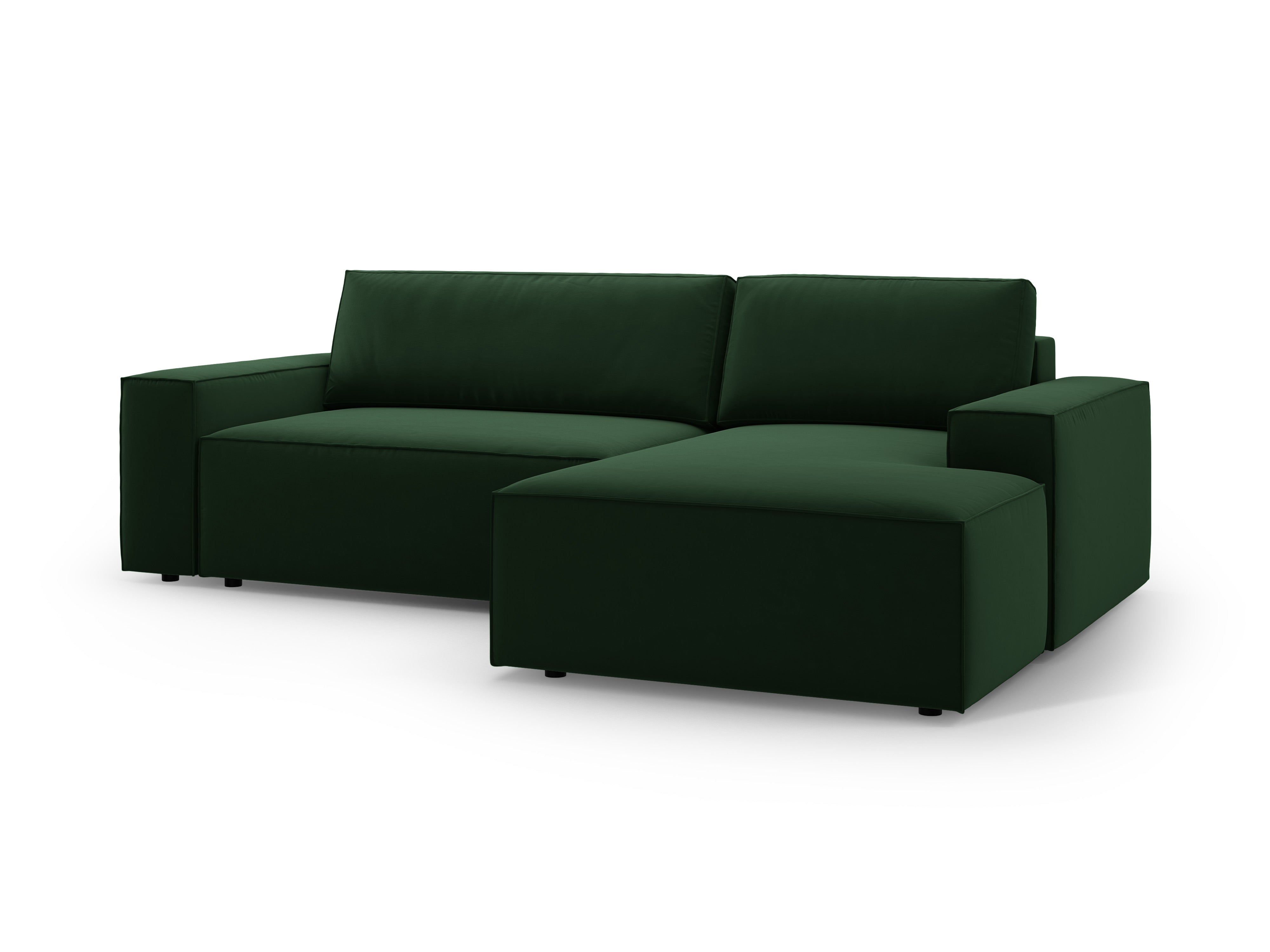 Right-facing velvet corner sofa bed JODIE in bottle green