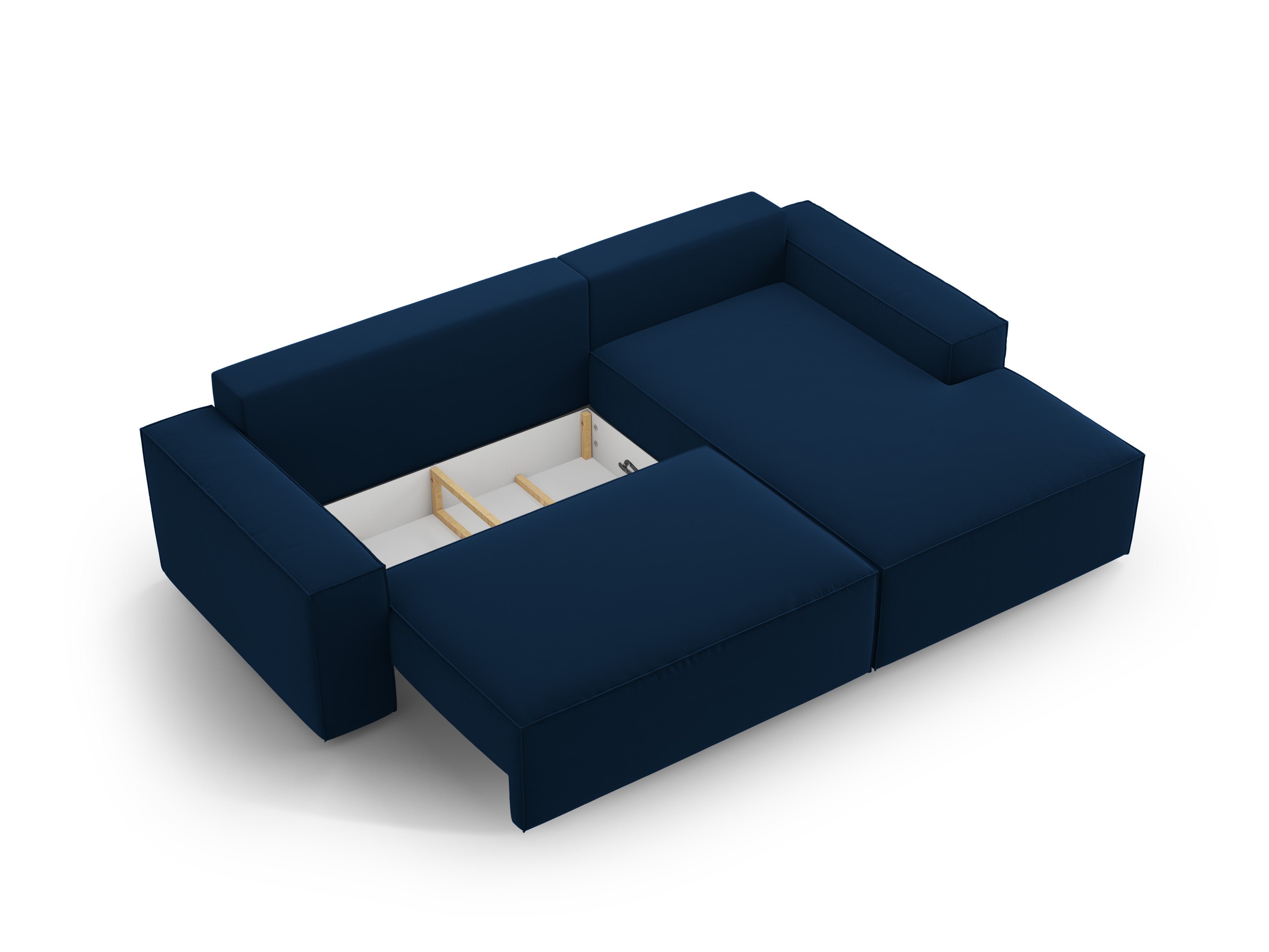 Right-facing velvet corner sofa bed JODIE royal blue