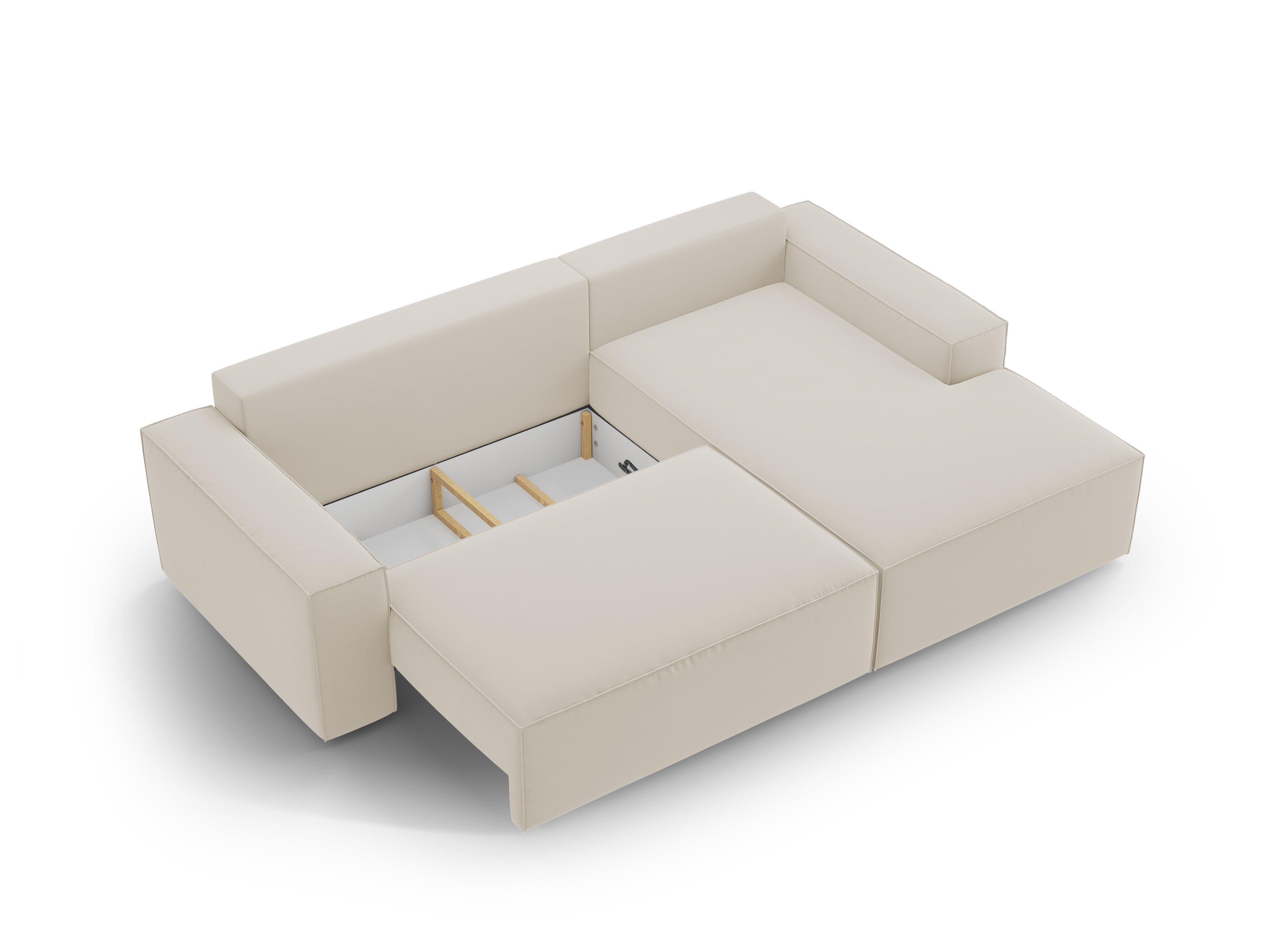 Right-facing velvet corner sofa bed JODIE dark beige