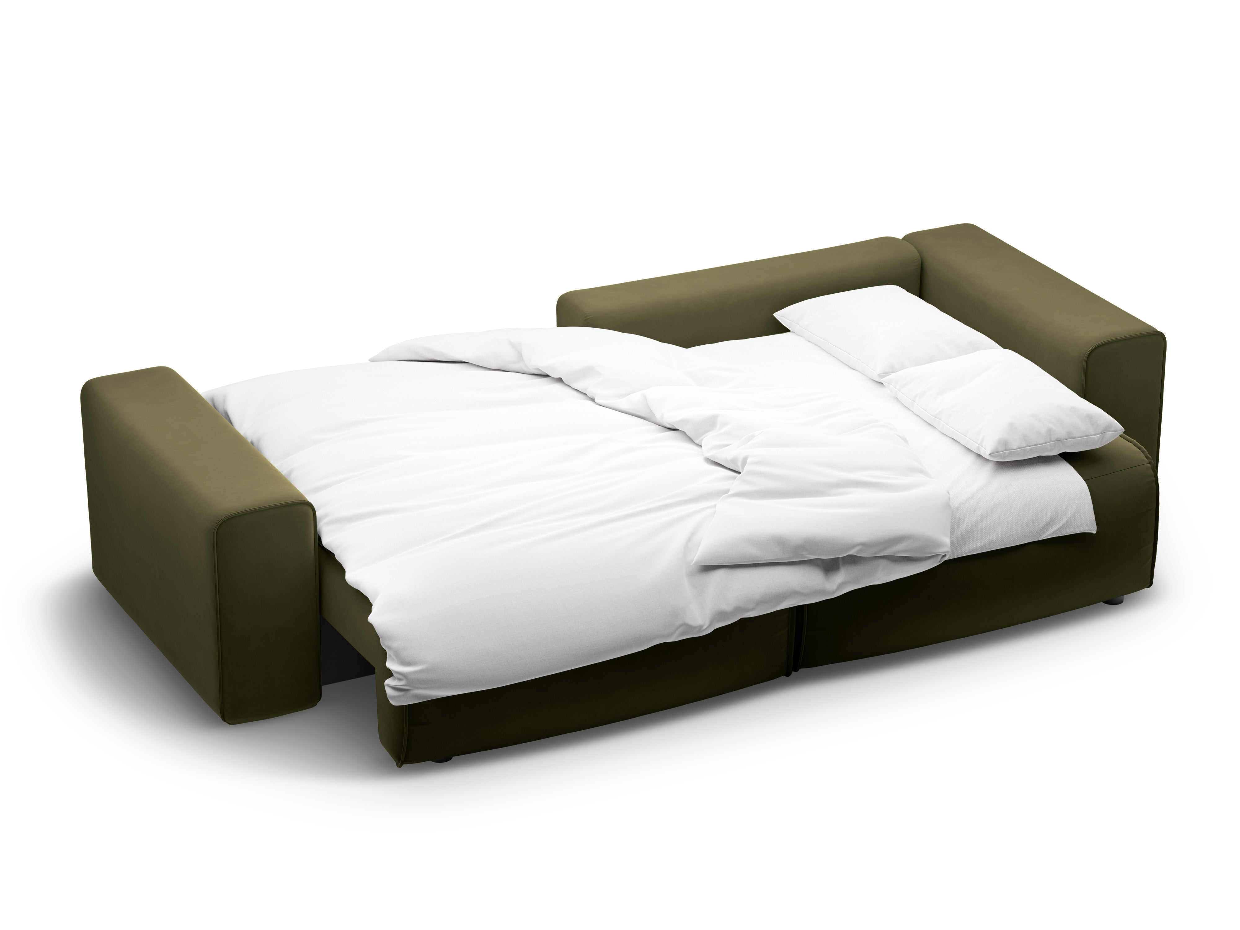 Zelený sametový rohový gauč s funkcí spaní pro 3 osoby VICTOR