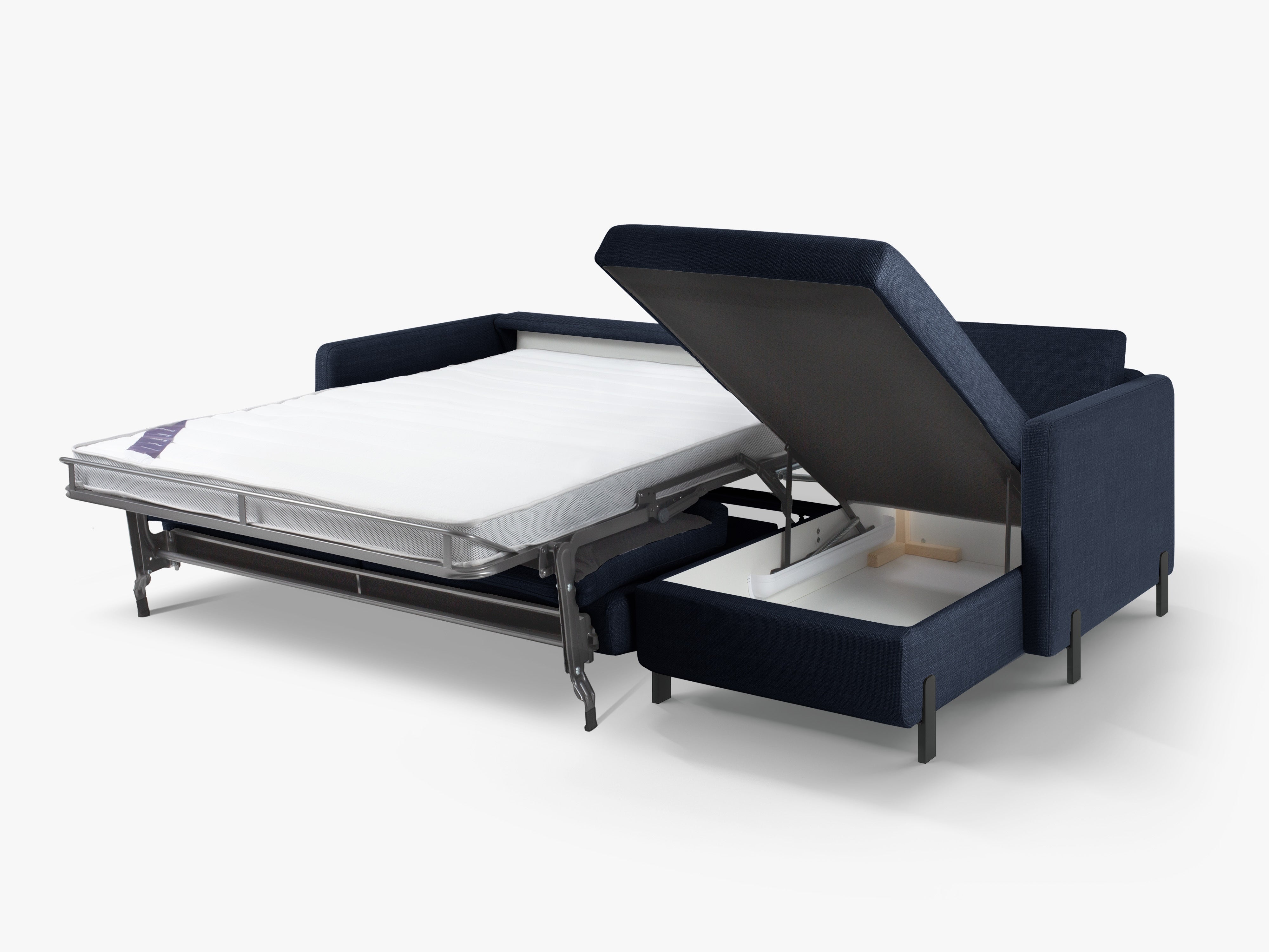 Right-facing corner sofa for 4 people with sleeping function GLORIA blue chenille