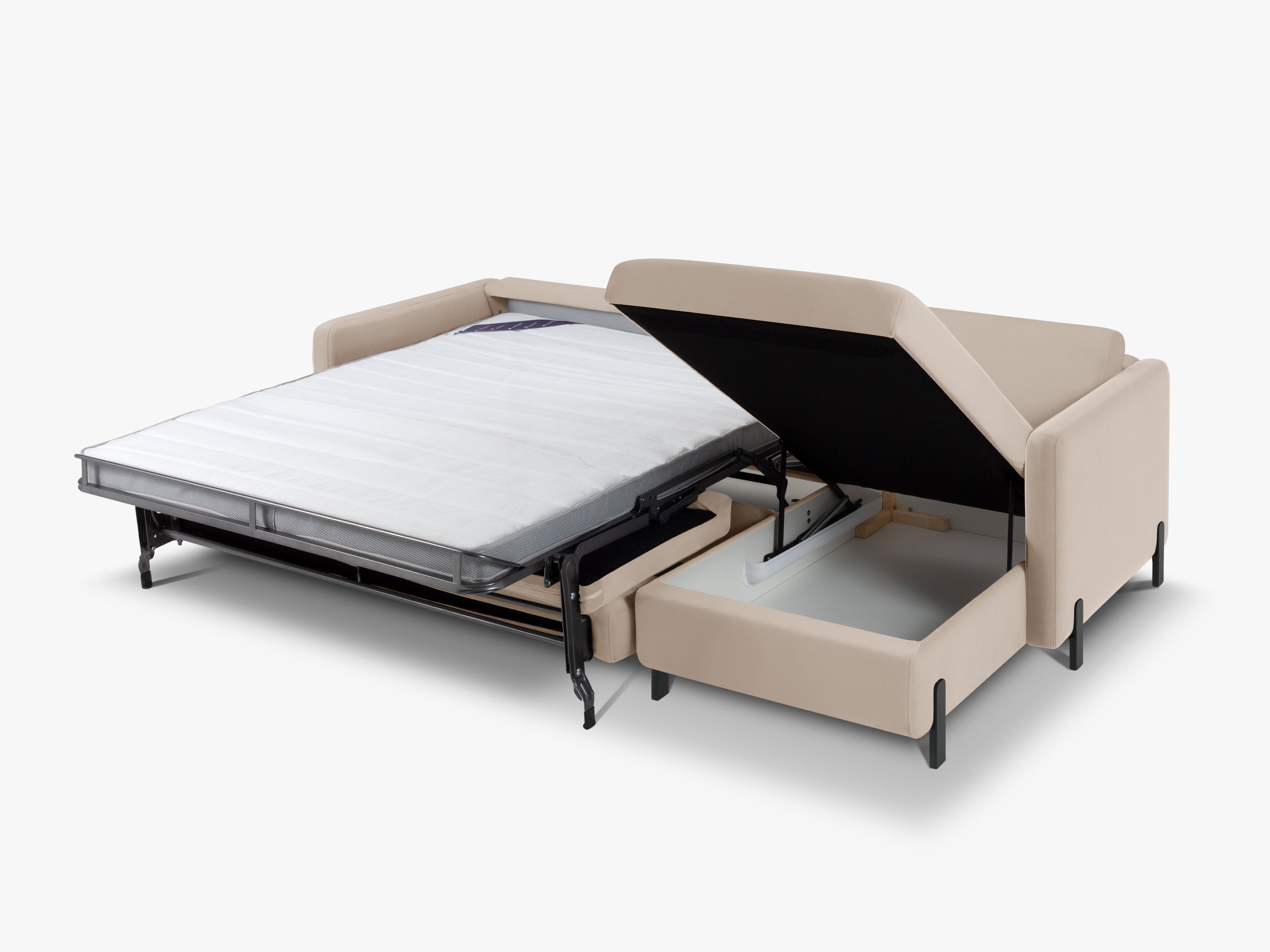 Sametový rohový gauč pravostranný pro 4 osoby s funkcí spaní GLORIA béžový