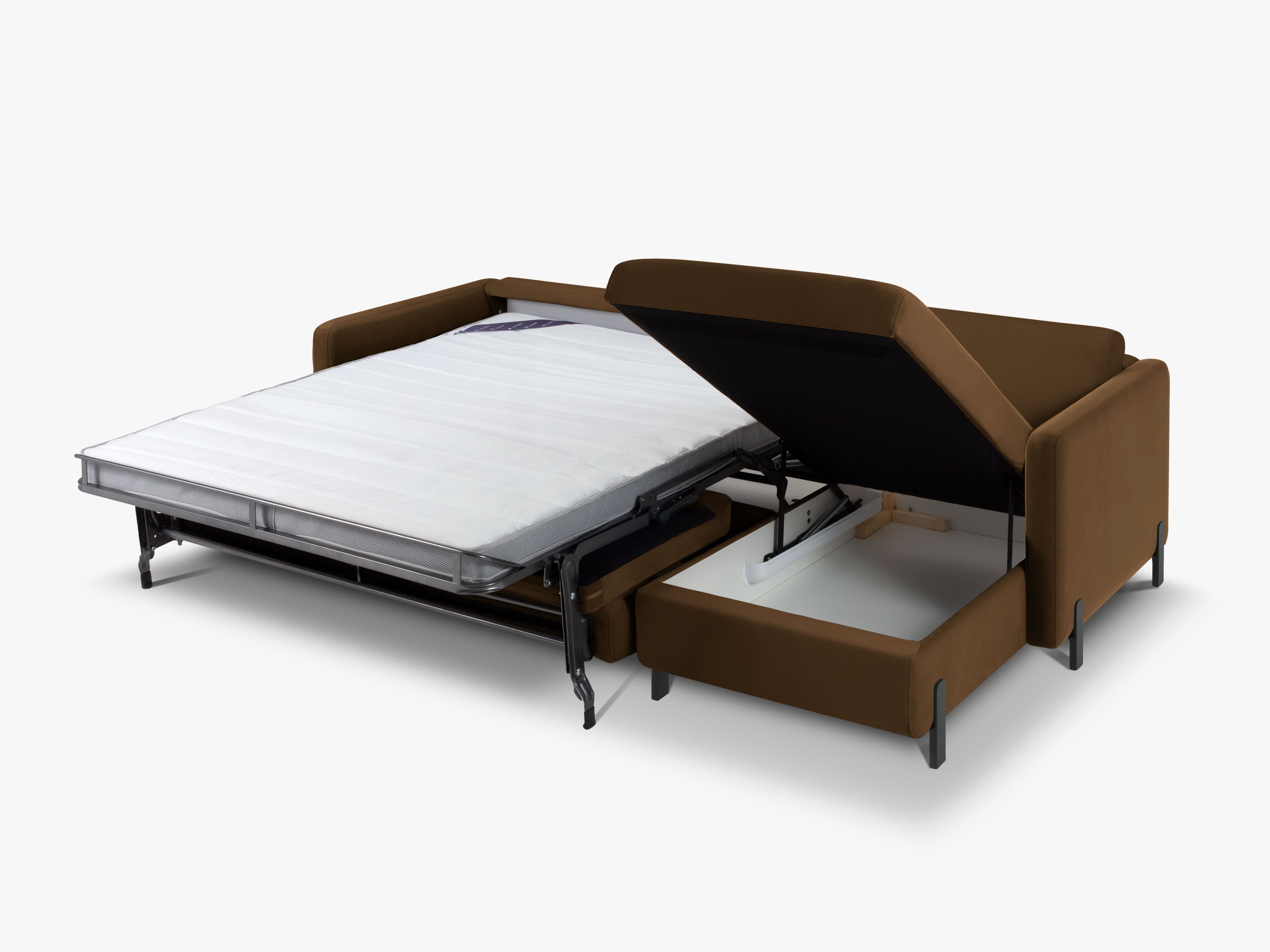 Sametový rohový gauč pravostranný pro 4 osoby s funkcí spaní GLORIA čokoládový