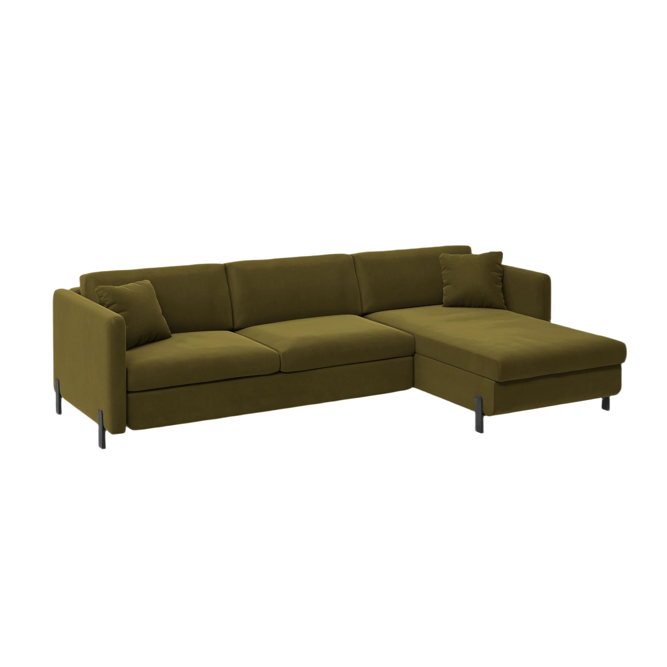 Velvet right-sided corner sofa for 4 people with sleeping function GLORIA green