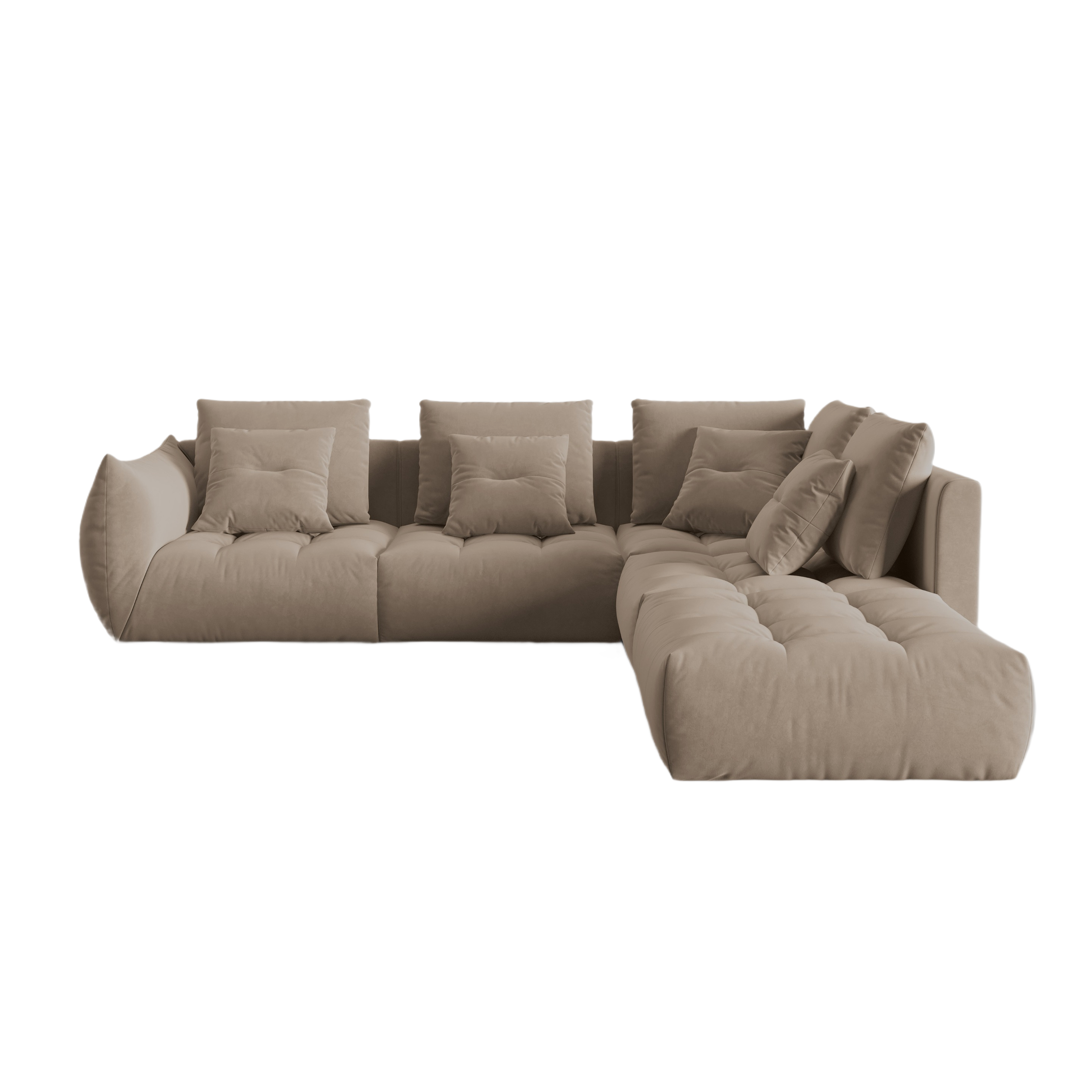 Modular velvet corner sofa for 4 people right-facing BLOOM light brown