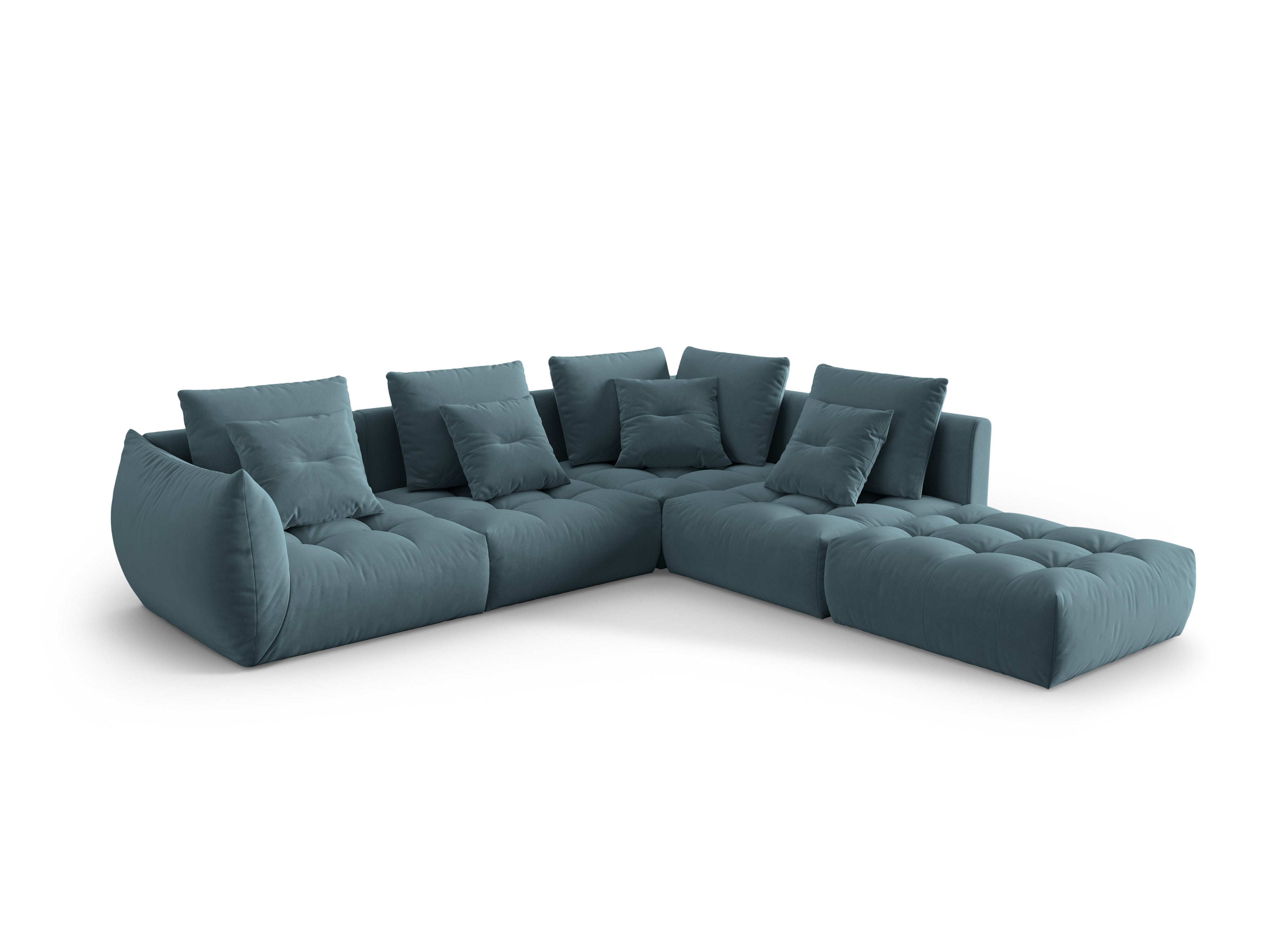 Modular velvet corner sofa for 4 people right-facing BLOOM light blue