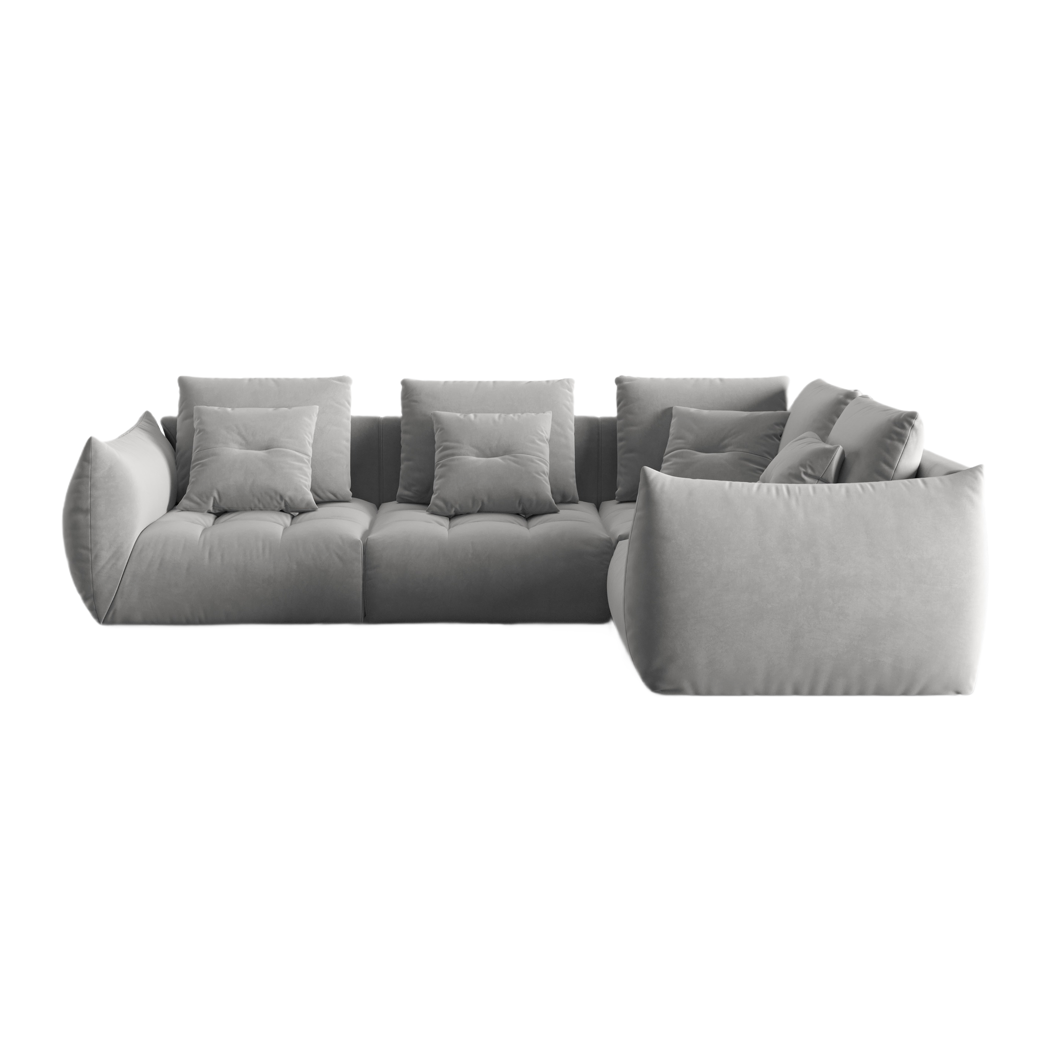 Gray modular velvet corner sofa for three people right-facing BLOOM