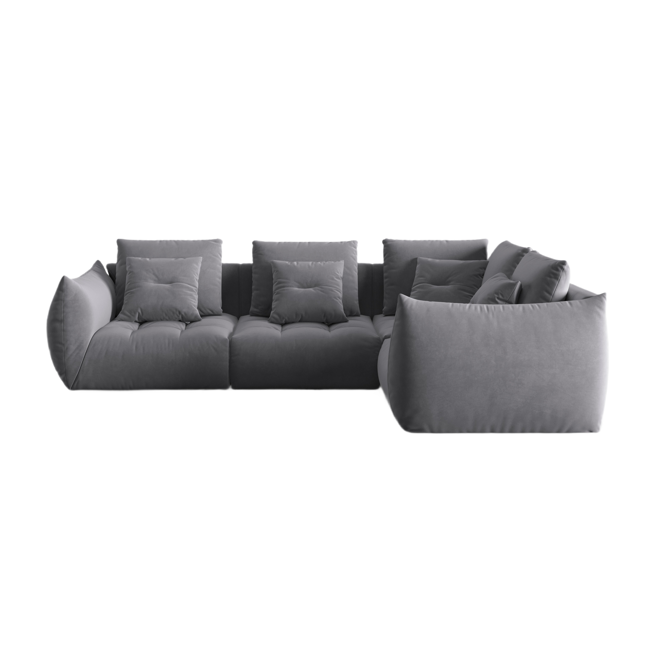 Modular velvet corner sofa for 3 people right-sided BLOOM dark gray