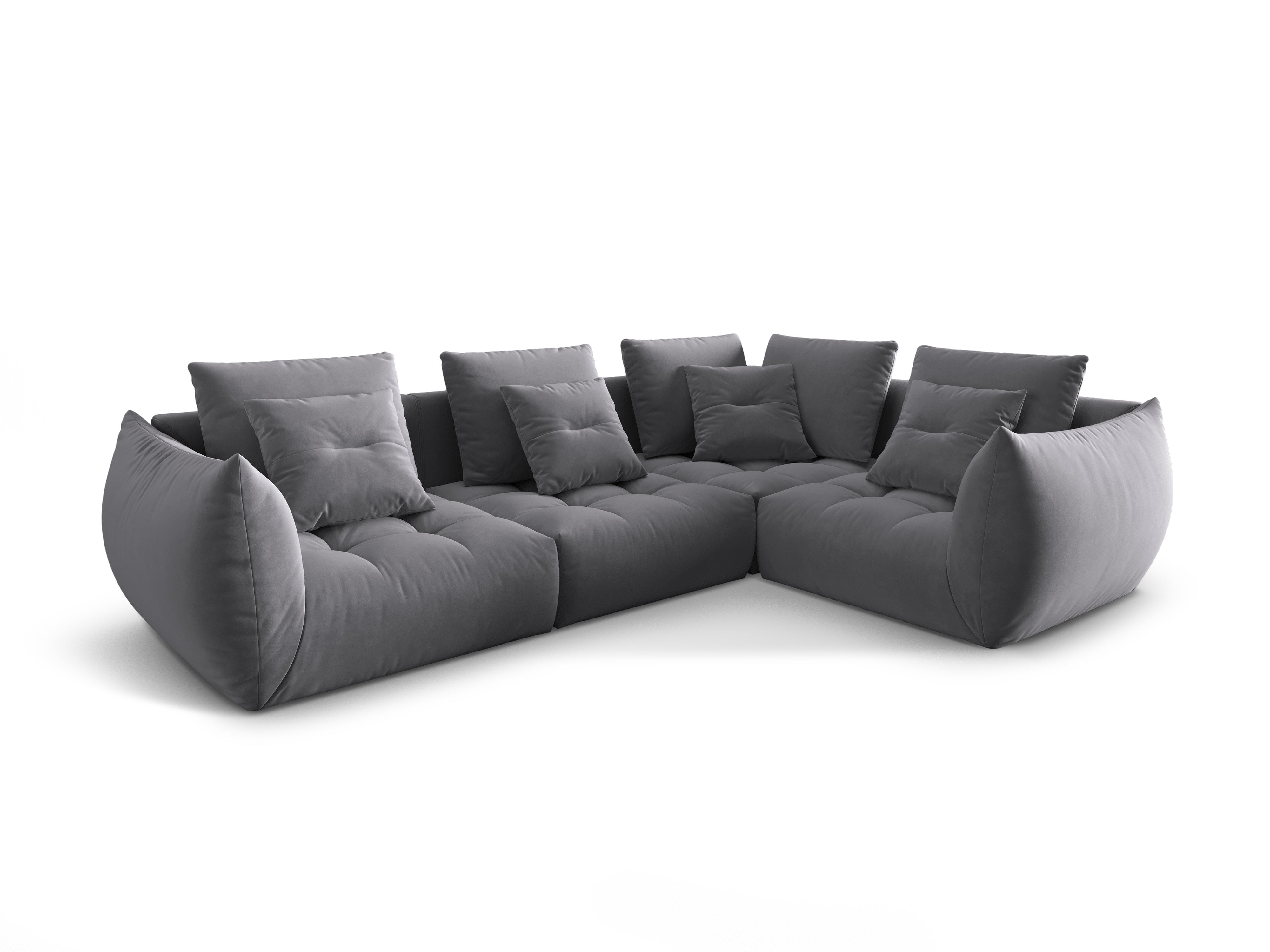 Modular velvet corner sofa for 3 people right-sided BLOOM dark gray