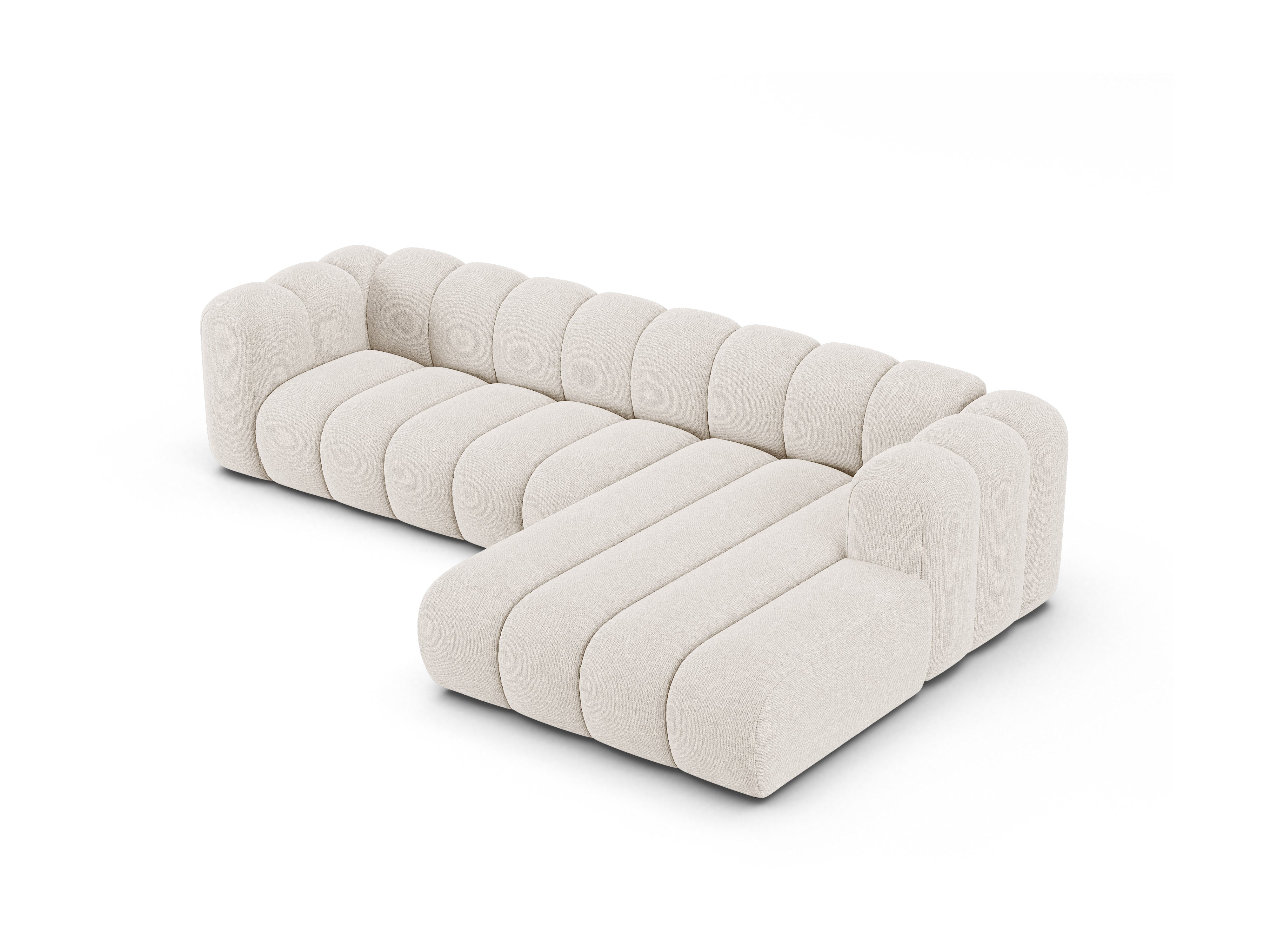 Right-facing 4-seater corner sofa LUPINE light beige chenille