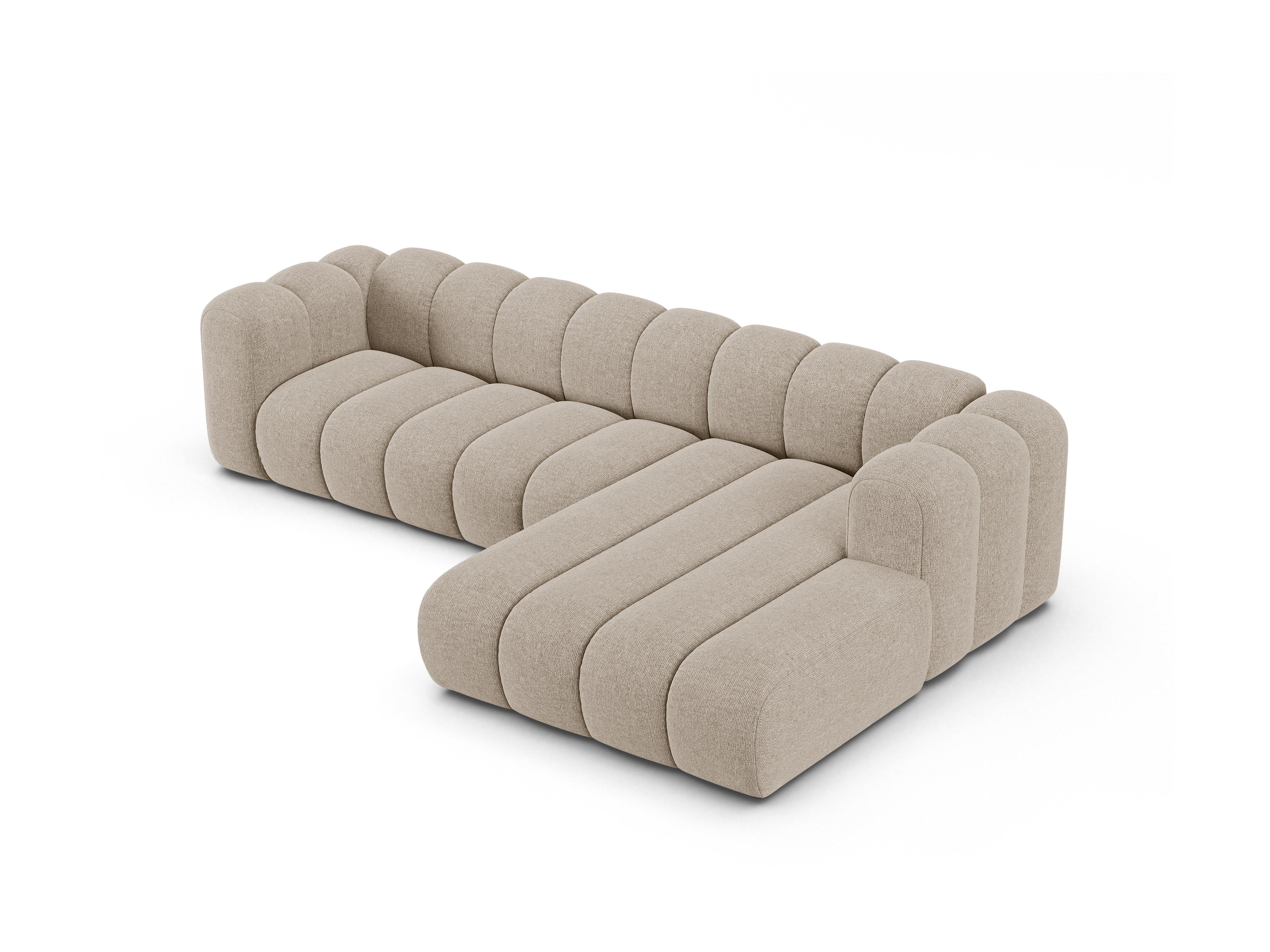 Right-facing 4-seater corner sofa LUPINE beige chenille