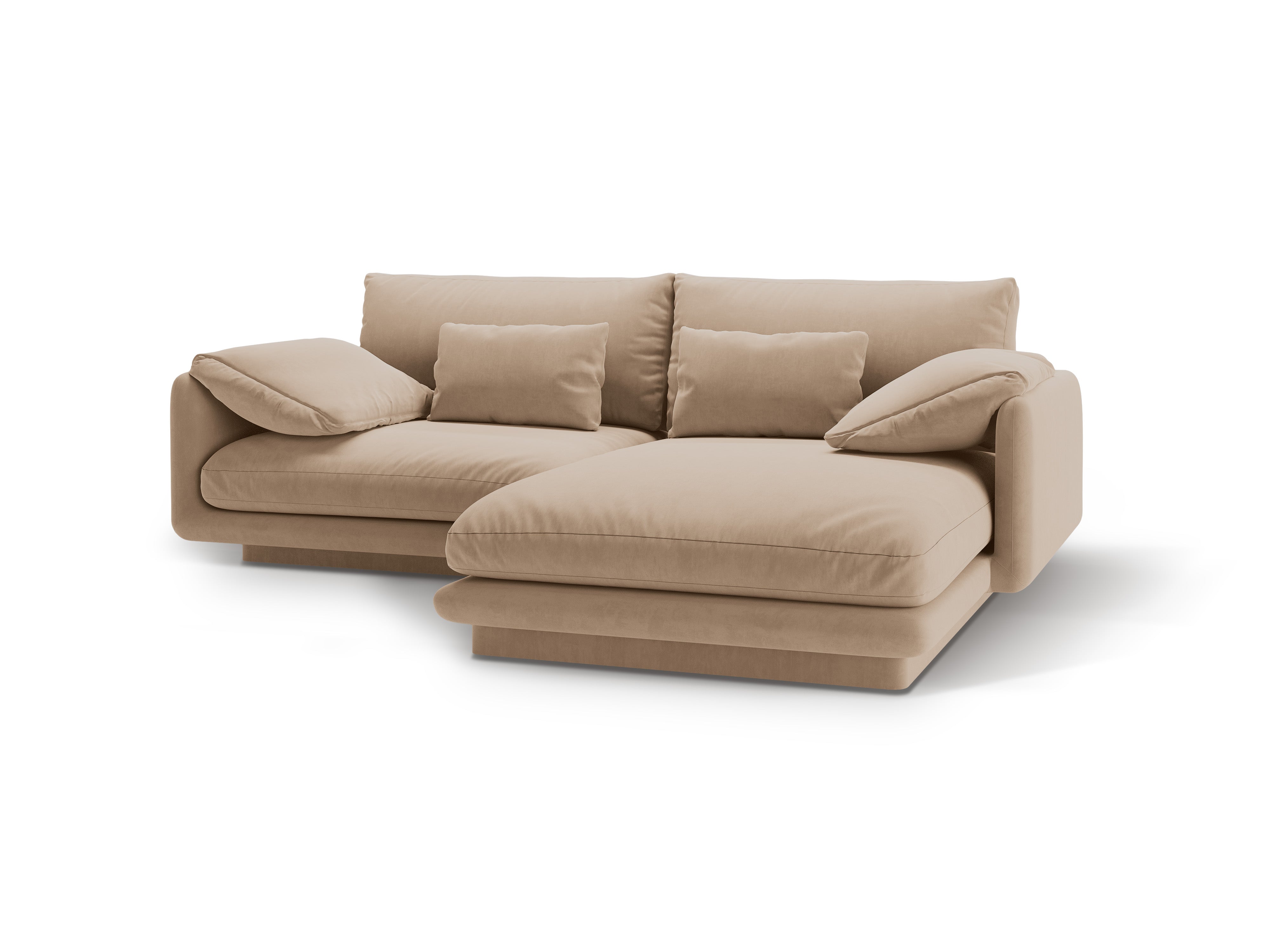 Sametový rohový gauč pro 3 osoby pravostranný TORINO pískový