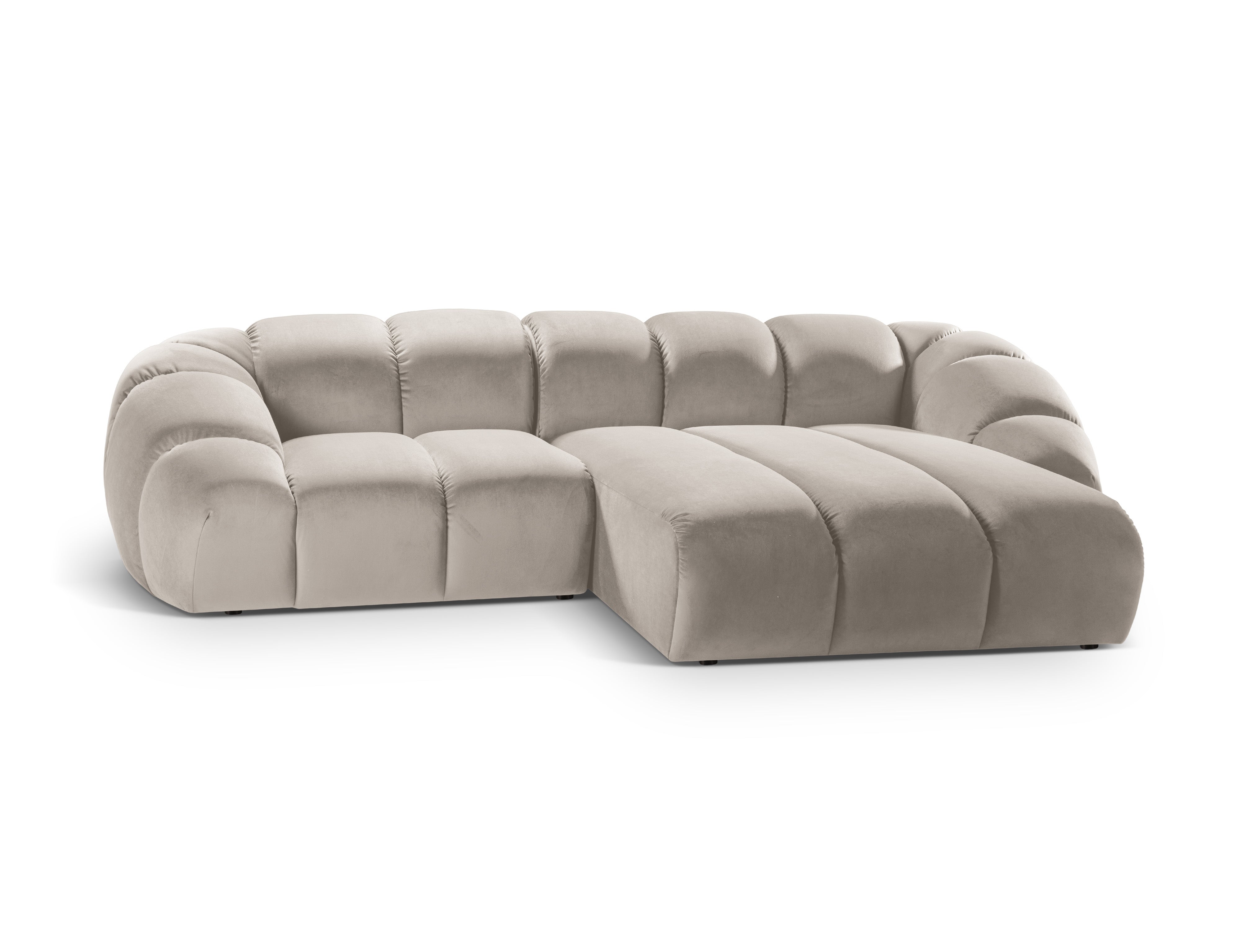 Velvet corner sofa for three people, right-facing, DIANA, beige