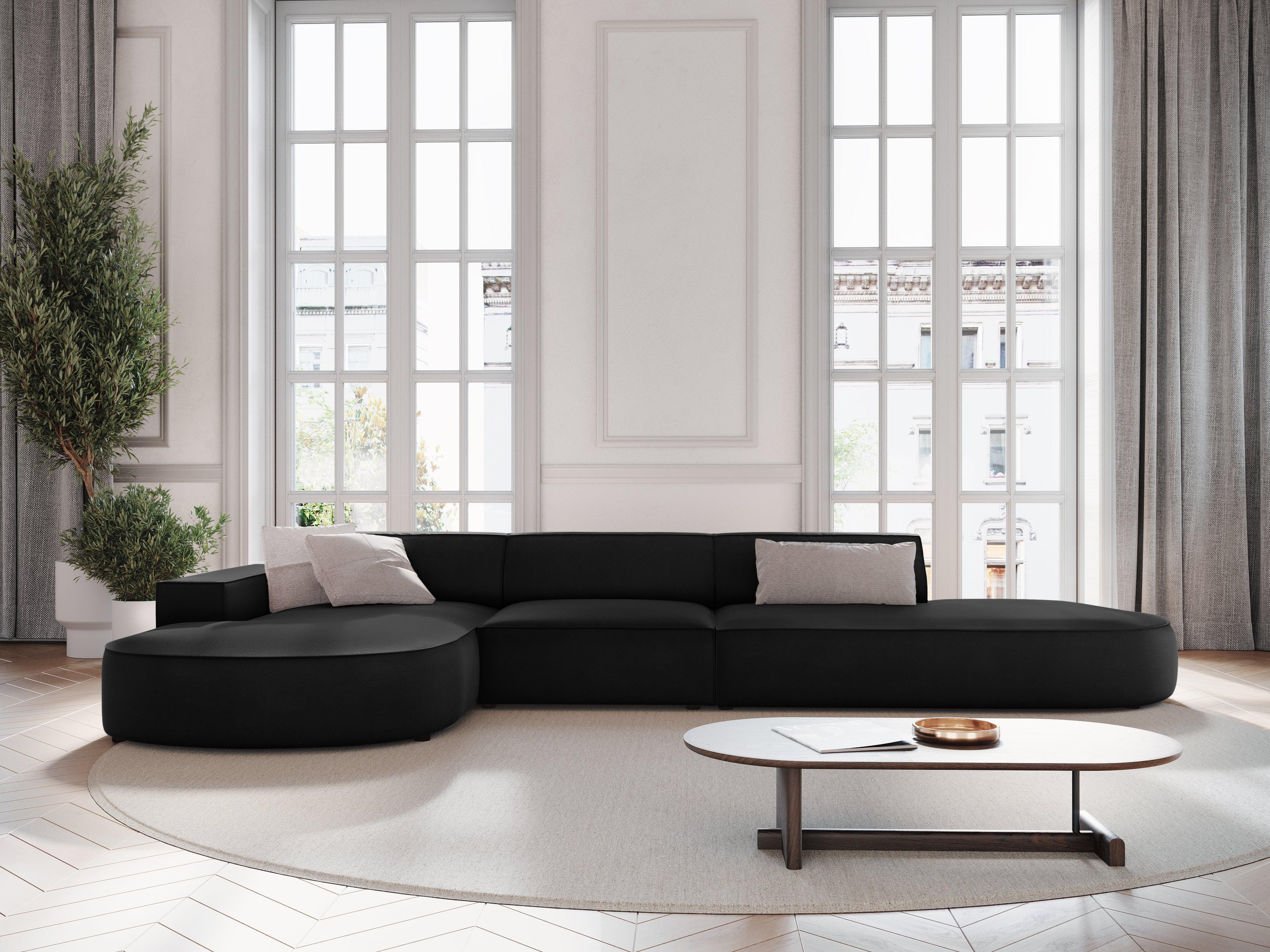 Narożnik aksamitny lewostronny 4-osobowy otwarty JODIE czarny Micadoni Eye on Design